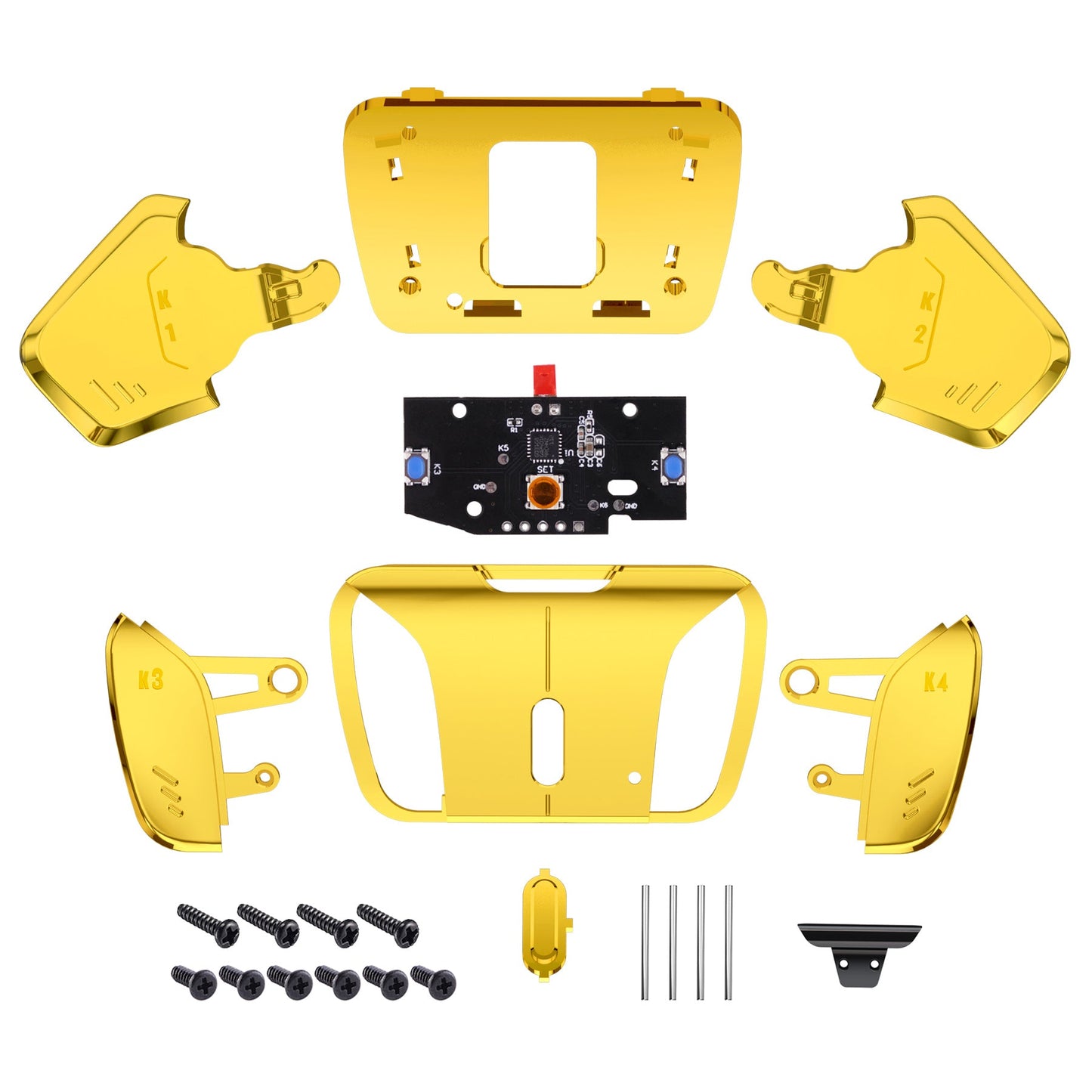 eXtremeRate Retail Turn RISE to RISE4 Kit ¨C Redesigned Chrome Gold K1 K2 K3 K4 Back Buttons Housing & Remap PCB Board for PS5 Controller eXtremeRate RISE & RISE4 Remap kit - Controller & Other RISE Accessories NOT Included - VPFD4001P