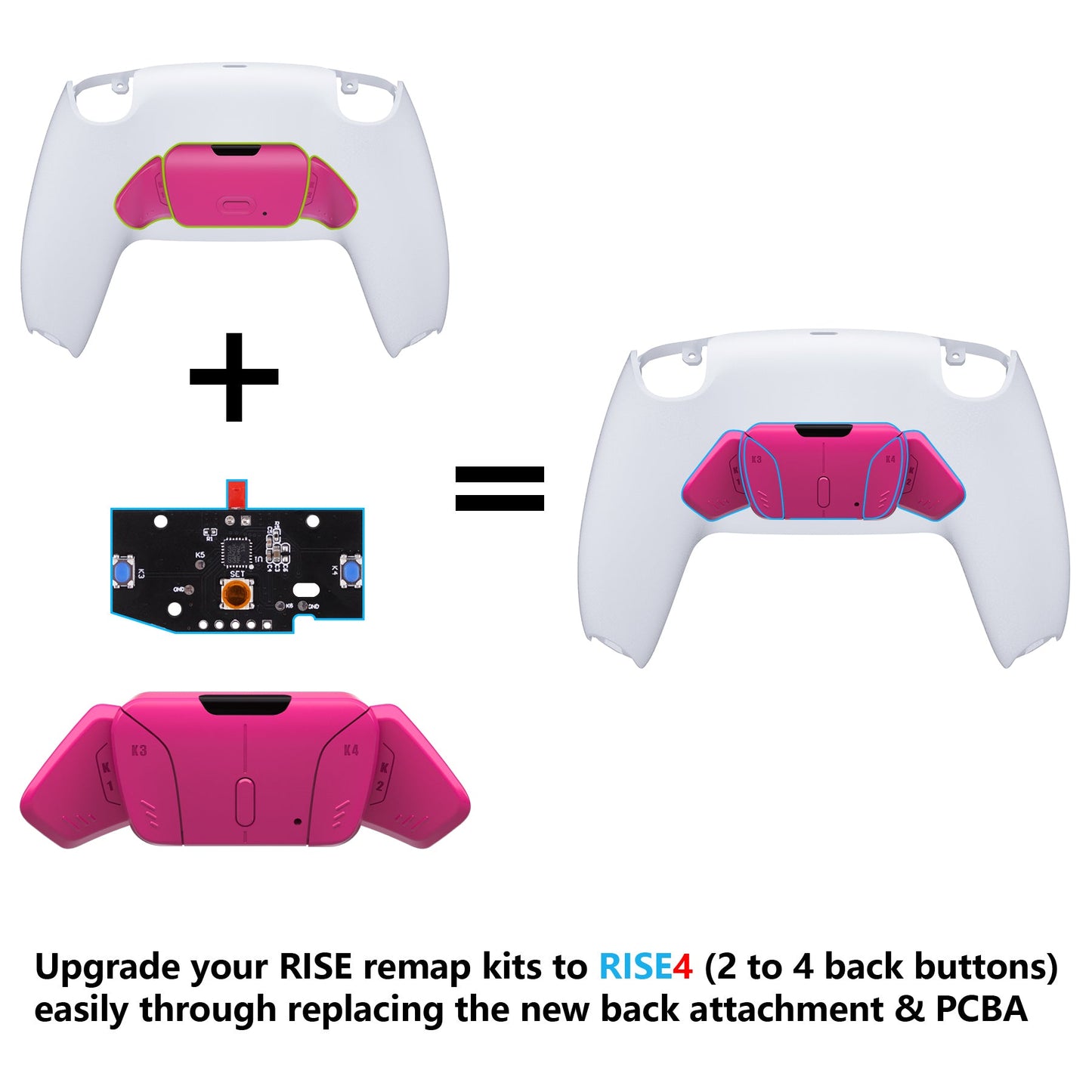 eXtremeRate Retail Turn RISE to RISE4 Kit ¨C Redesigned Nova Pink K1 K2 K3 K4 Back Buttons Housing & Remap PCB Board for PS5 Controller eXtremeRate RISE & RISE4 Remap kit - Controller & Other RISE Accessories NOT Included - VPFM5008P