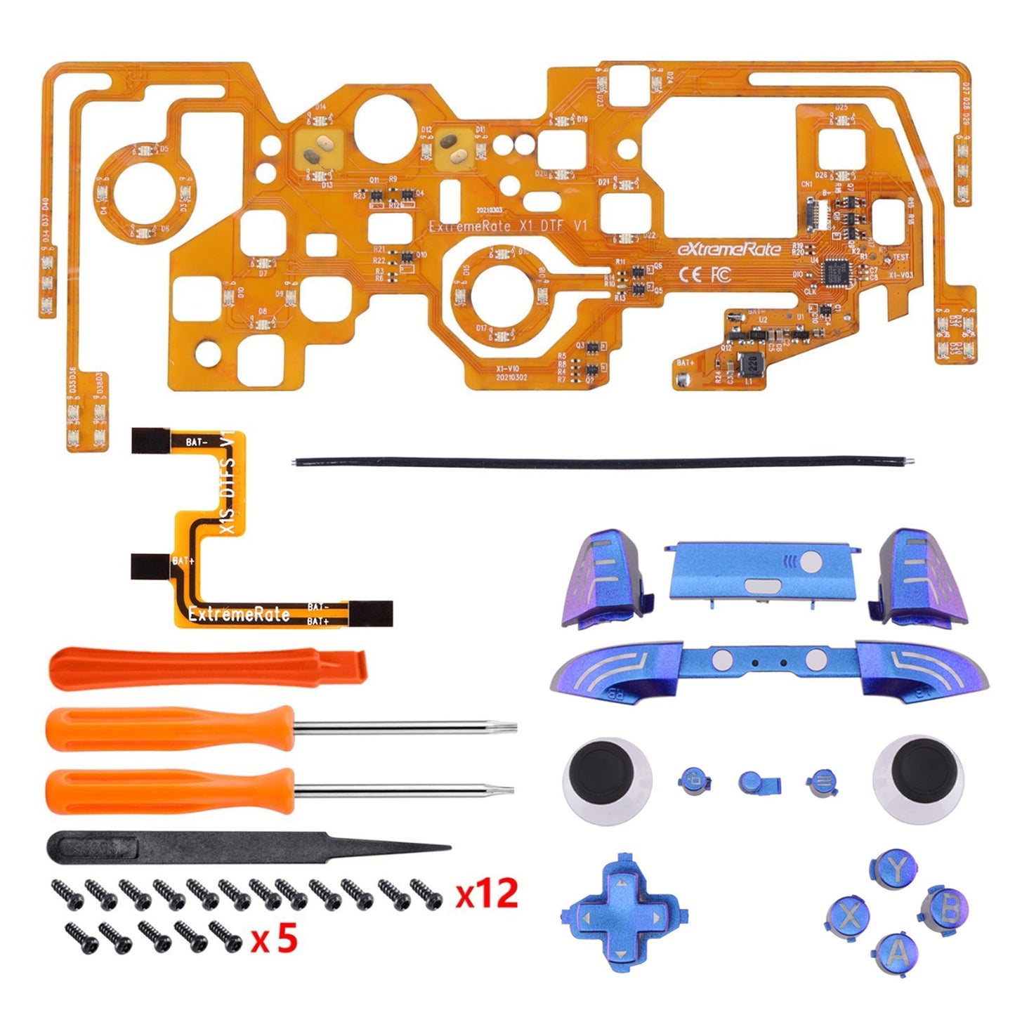 eXtremeRate Retail Chameleon Purple Blue Multi-Colors Luminated Dpad Thumbsticks Start Back ABXY Action Buttons, Classical Symbols Buttons DTFS (DTF 2.0) LED Kit for Xbox One S/X Controller - Controller NOT Included - X1LED05