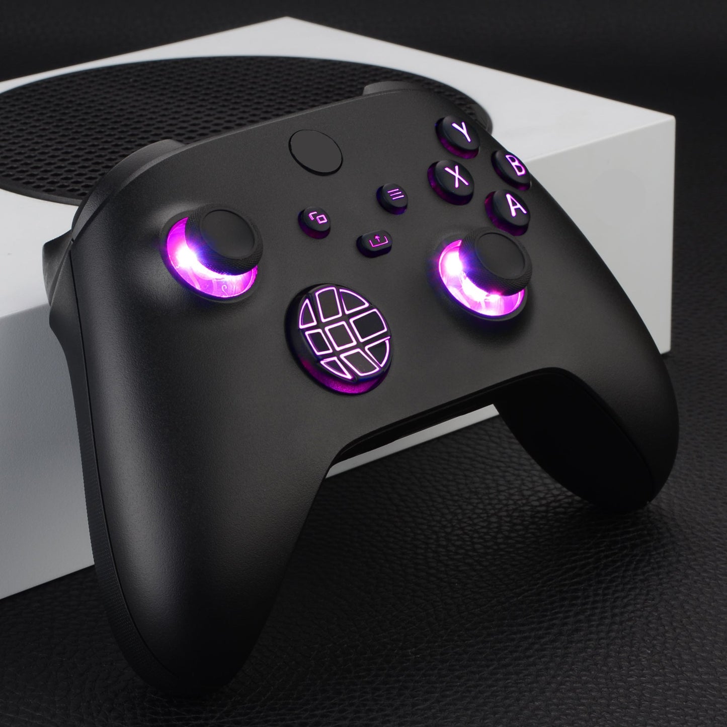eXtremeRate Retail Multi-Colors Luminated Dpad Thumbsticks Start Back Sync ABXY Buttons for Xbox Series X/S Controller, Black Classical Symbols Buttons DTF LED Kit for Xbox Core Controller - X3LED03