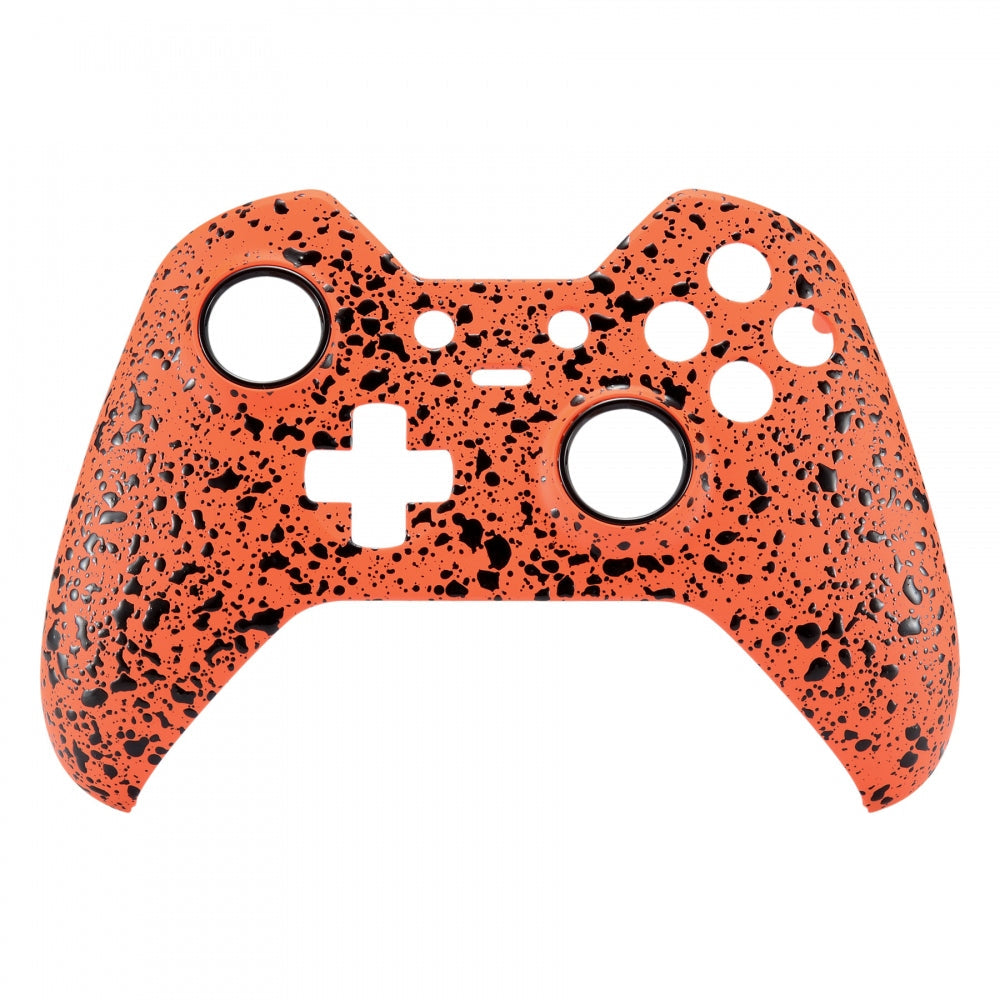 eXtremeRate Retail Textured Orange Faceplate Cover Front Shell Case Comfortable Non-slip Replacement Kit for Xbox One Elite Controller Model 1698 with Thumbstick Accent Rings -XOEP012