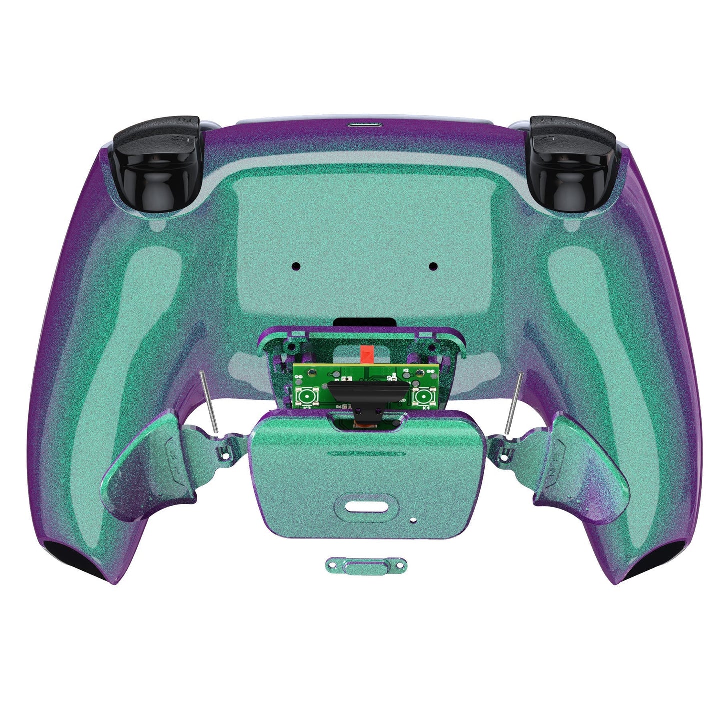 eXtremeRate Retail Chameleon Green Purple Back Paddles Remappable Rise Remap Kit with Upgrade Board & Redesigned Back Shell & Back Buttons Attachment for ps5 Controller BDM-010 & BDM-020 - XPFP3002G2