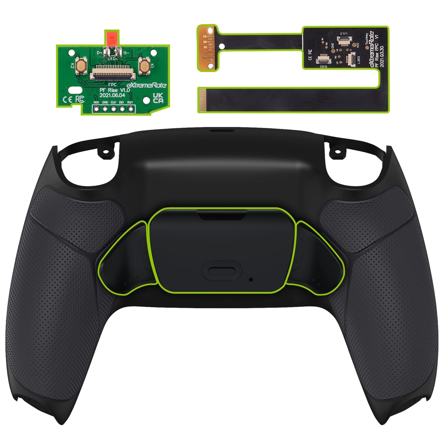 eXtremeRate Retail Black Rubberized Grip Back Paddles Remappable Rise Remap Kit with Upgrade Board & Redesigned Back Shell & Back Buttons Attachment for PS5 Controller BDM-010 & BDM-020 - XPFU6001