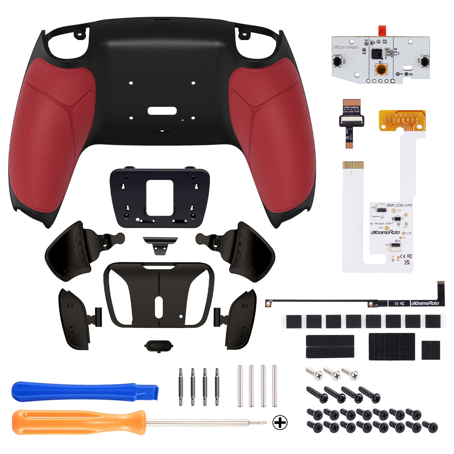 eXtremeRate PS5コントローラーBDM-030/040/050対応用ブラックリアルメタルボタン(RMB)バージョンRISE4 V3リマップキット【ラバー付きレッド】