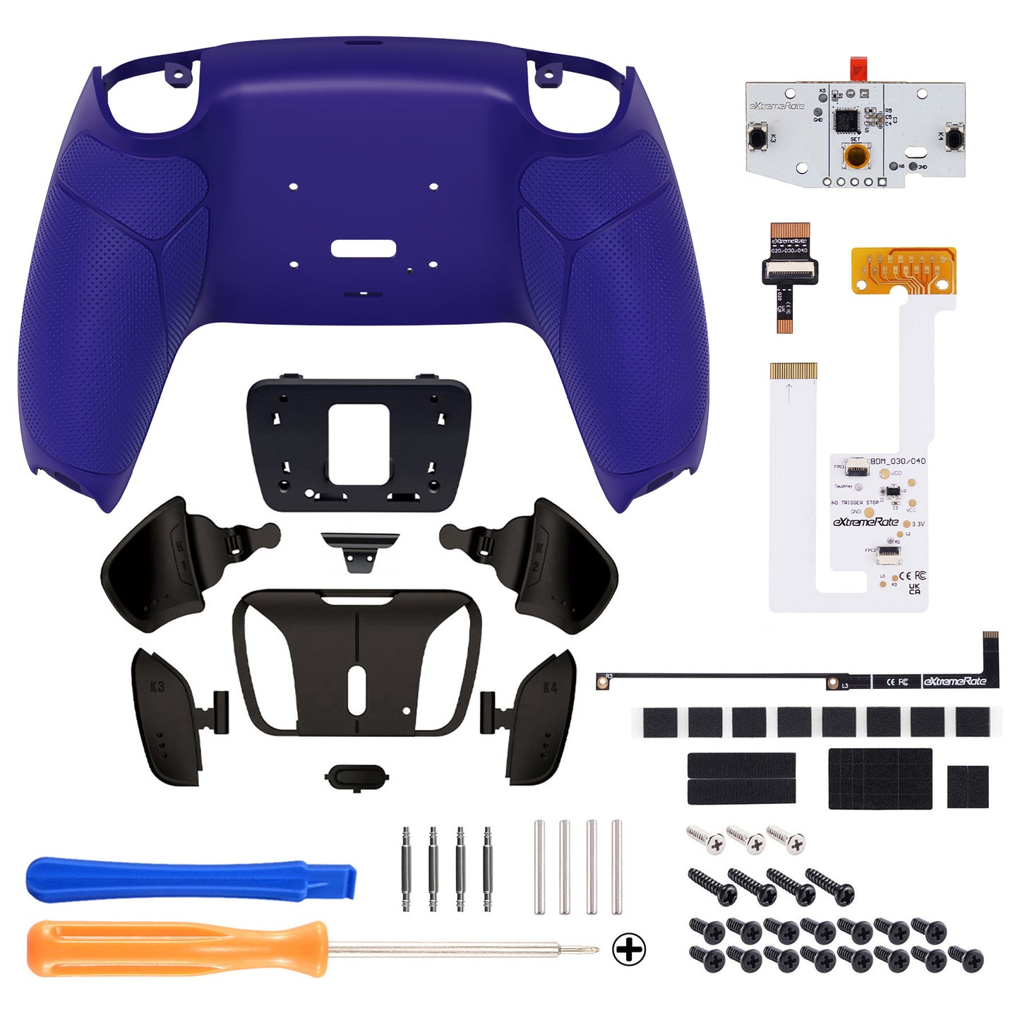 eXtremeRate PS5コントローラーBDM-030/040/050対応用ブラックリアルメタルボタン(RMB)バージョンRISE4 V3リマップキット【ラバー付き深い青紫色】