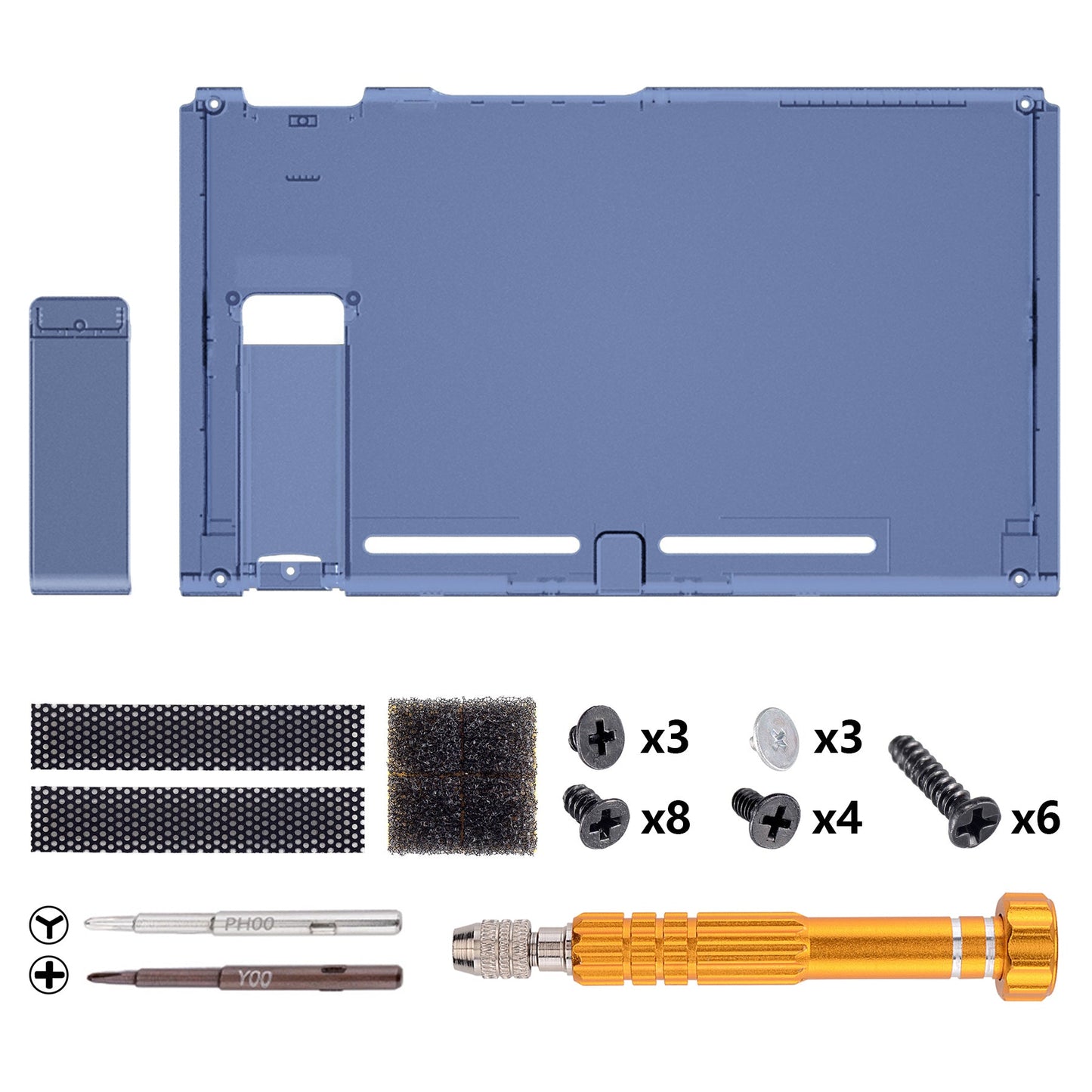 eXtremeRate Retail Clear Deep Ocean Blue Console Back Plate DIY Replacement Housing Shell Case for NS Switch Console with Kickstand - JoyCon Shell NOT Included - ZM512