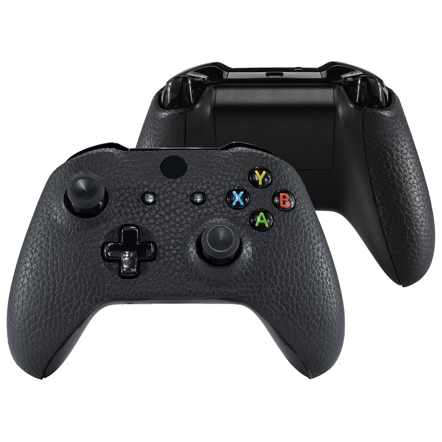 eXtremeRate Retail Black Premium Textured PU Leather Top Shell Front Housing Faceplate Replacement Parts with Side Rails Panel for Xbox One X & One S Controller (Model 1708) - ZSXOFC01