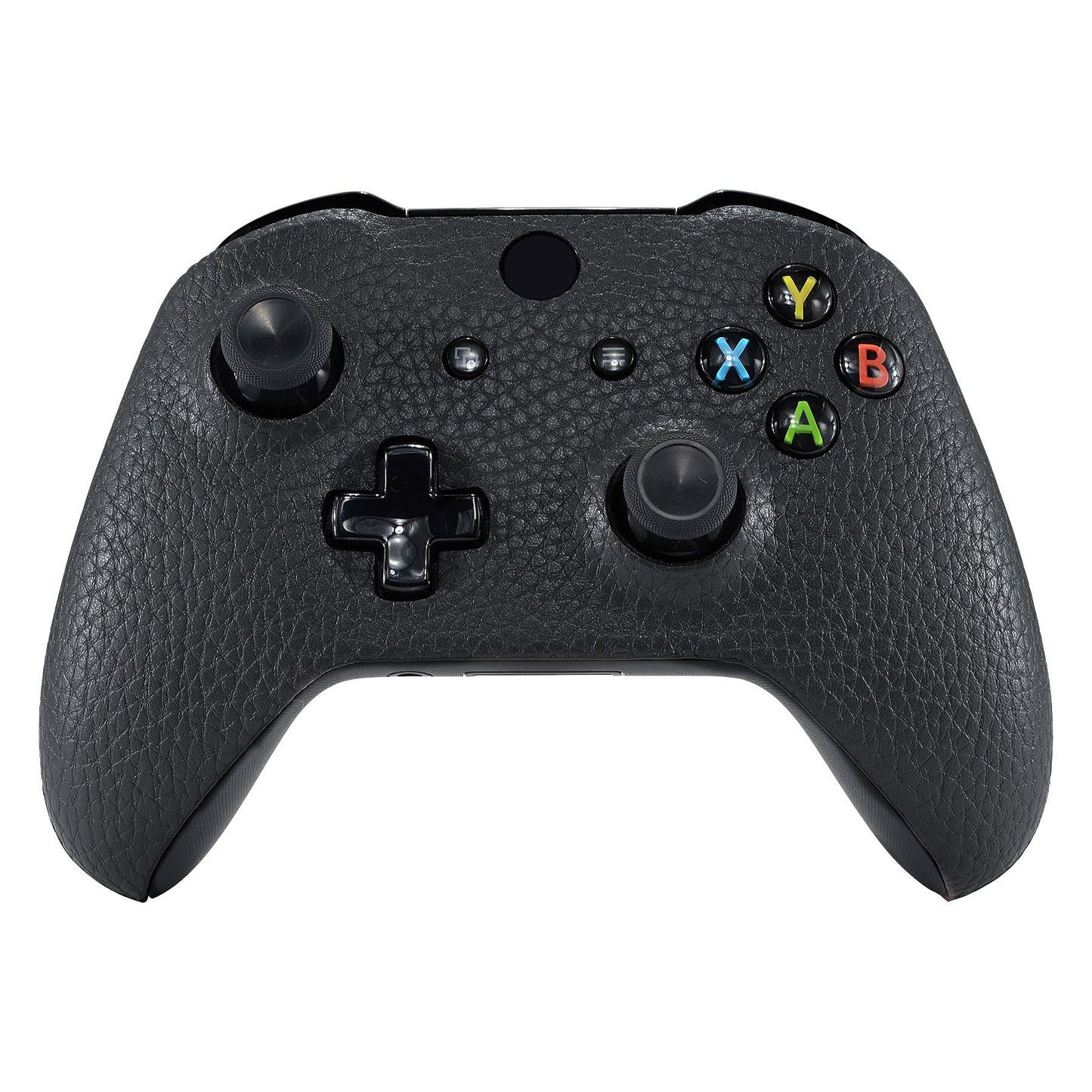 eXtremeRate Retail Black Premium Textured PU Leather Top Shell Front Housing Faceplate Replacement Parts with Side Rails Panel for Xbox One X & One S Controller (Model 1708) - ZSXOFC01