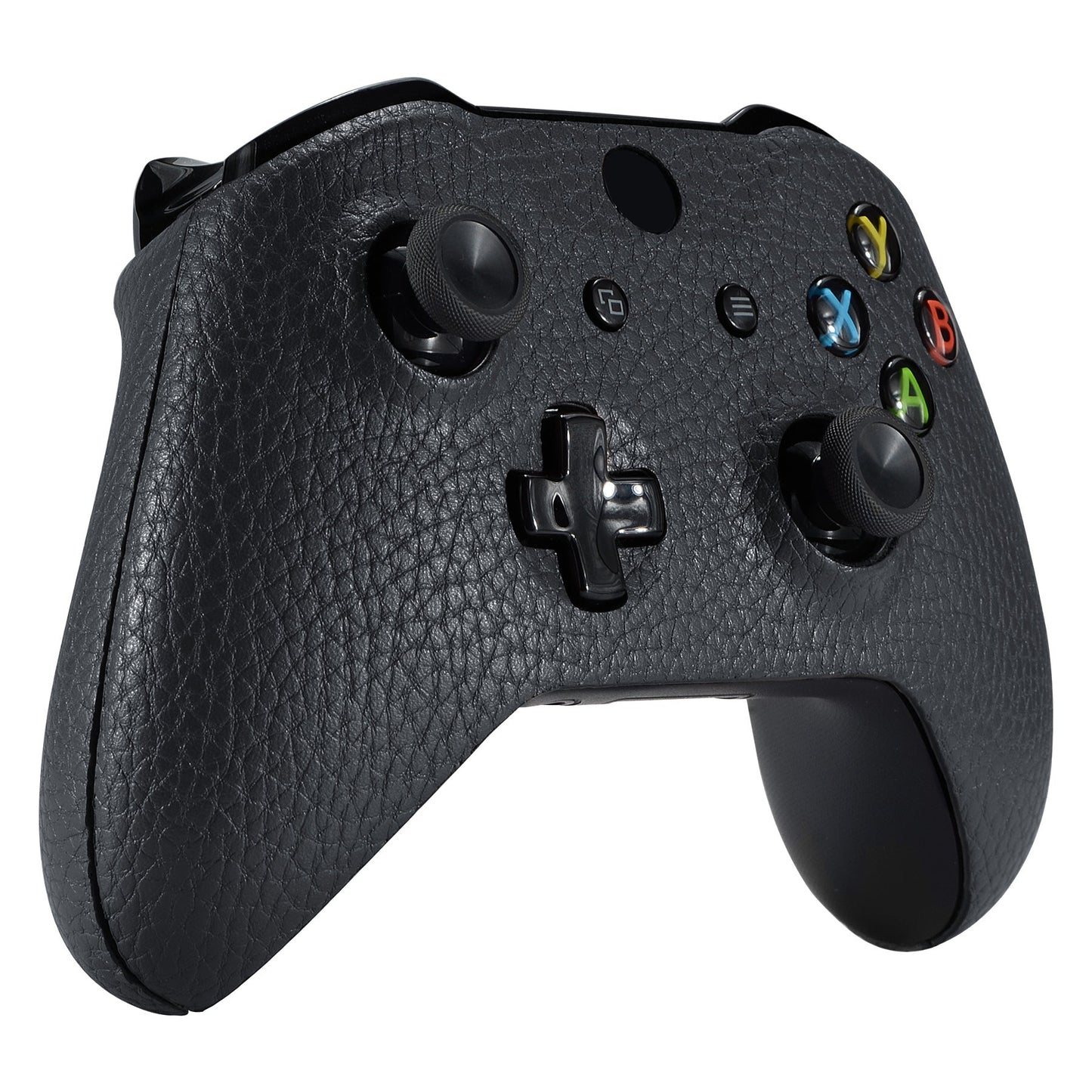 eXtremeRate Retail Black Premium Textured PU Leather Top Shell Front Housing Faceplate Replacement Parts with Side Rails Panel for Xbox One X & One S Controller (Model 1708) - ZSXOFC01