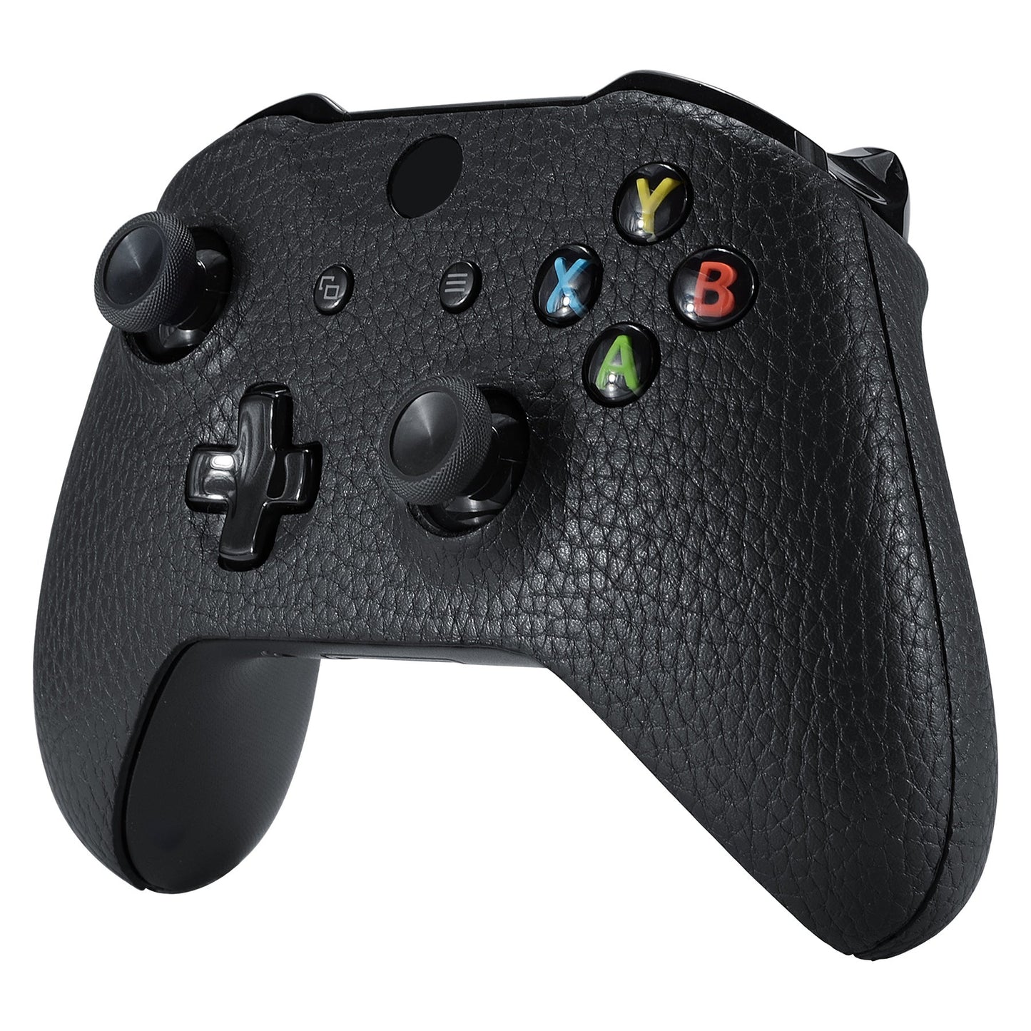 eXtremeRate Retail Black Premium Textured PU Leather Top Shell Front Housing Faceplate Replacement Parts with Side Rails Panel for Xbox One X & One S Controller (Model 1708) - ZSXOFC01