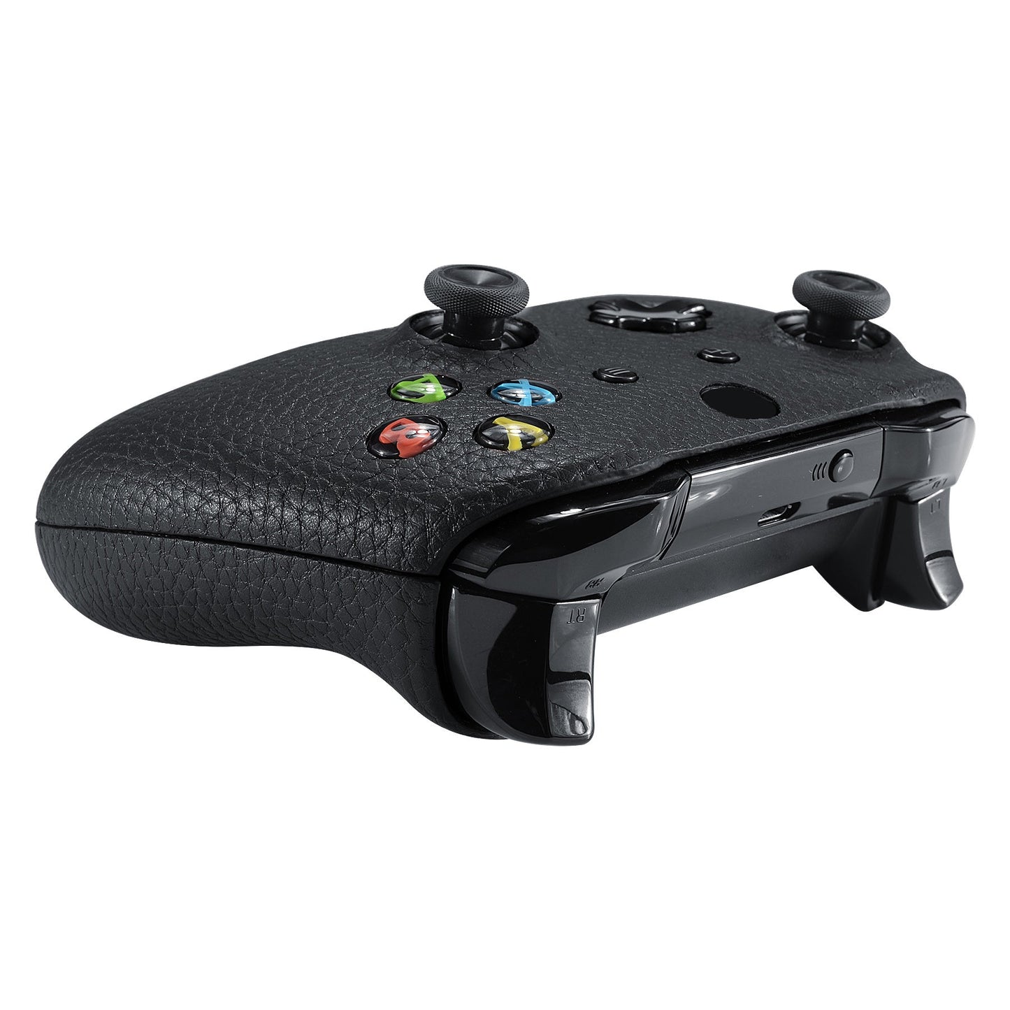 eXtremeRate Retail Black Premium Textured PU Leather Top Shell Front Housing Faceplate Replacement Parts with Side Rails Panel for Xbox One X & One S Controller (Model 1708) - ZSXOFC01