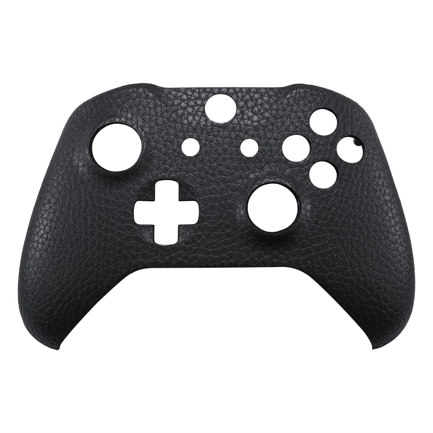 eXtremeRate Retail Black Premium Textured PU Leather Top Shell Front Housing Faceplate Replacement Parts with Side Rails Panel for Xbox One X & One S Controller (Model 1708) - ZSXOFC01