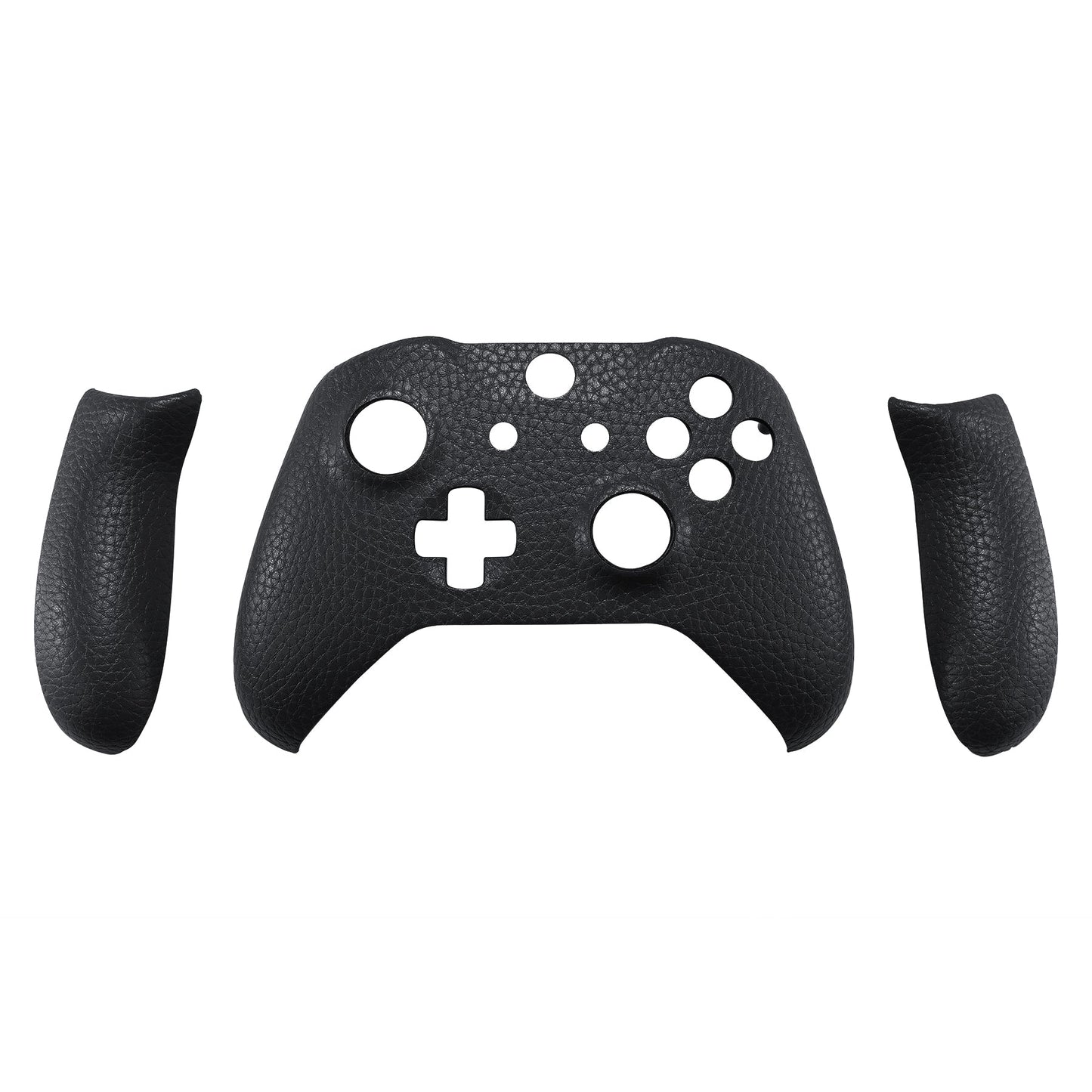 eXtremeRate Retail Black Premium Textured PU Leather Top Shell Front Housing Faceplate Replacement Parts with Side Rails Panel for Xbox One X & One S Controller (Model 1708) - ZSXOFC01