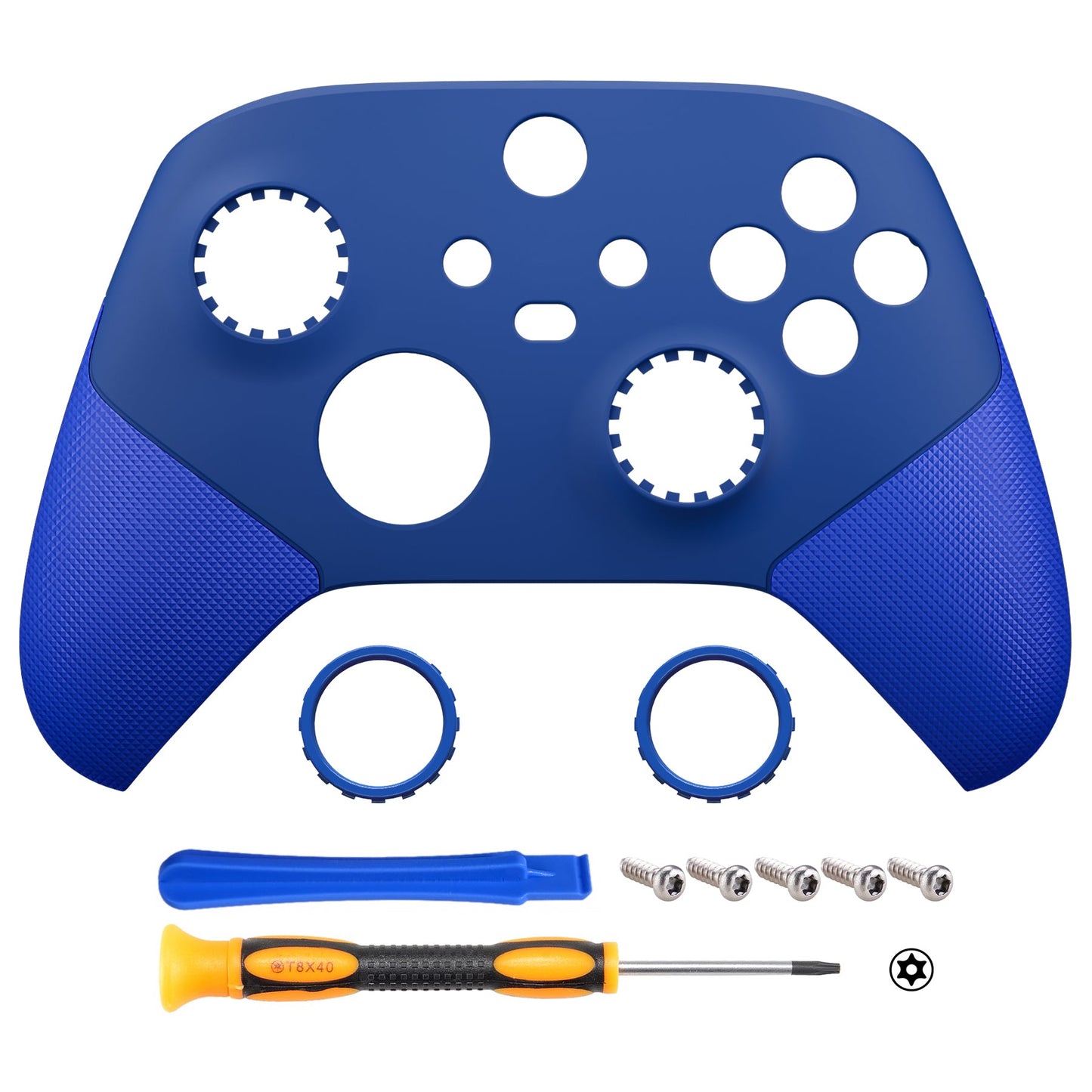eXtremeRate ASR Version Performance Rubberized Grip Front Housing Shell with Accent Rings for Xbox Series X & S Controller - Rubberized Blue eXtremeRate