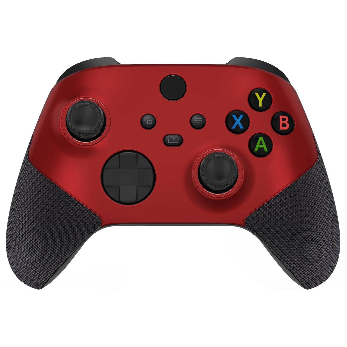 eXtremeRate ASR Version Performance Rubberized Grip Front Housing Shell with Accent Rings for Xbox Series X & S Controller - Rubberized Scarlet Red & Black eXtremeRate