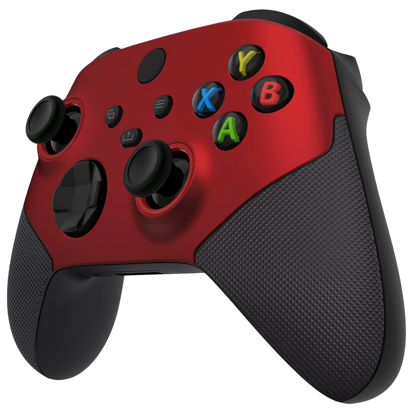 eXtremeRate ASR Version Performance Rubberized Grip Front Housing Shell with Accent Rings for Xbox Series X & S Controller - Rubberized Scarlet Red & Black eXtremeRate