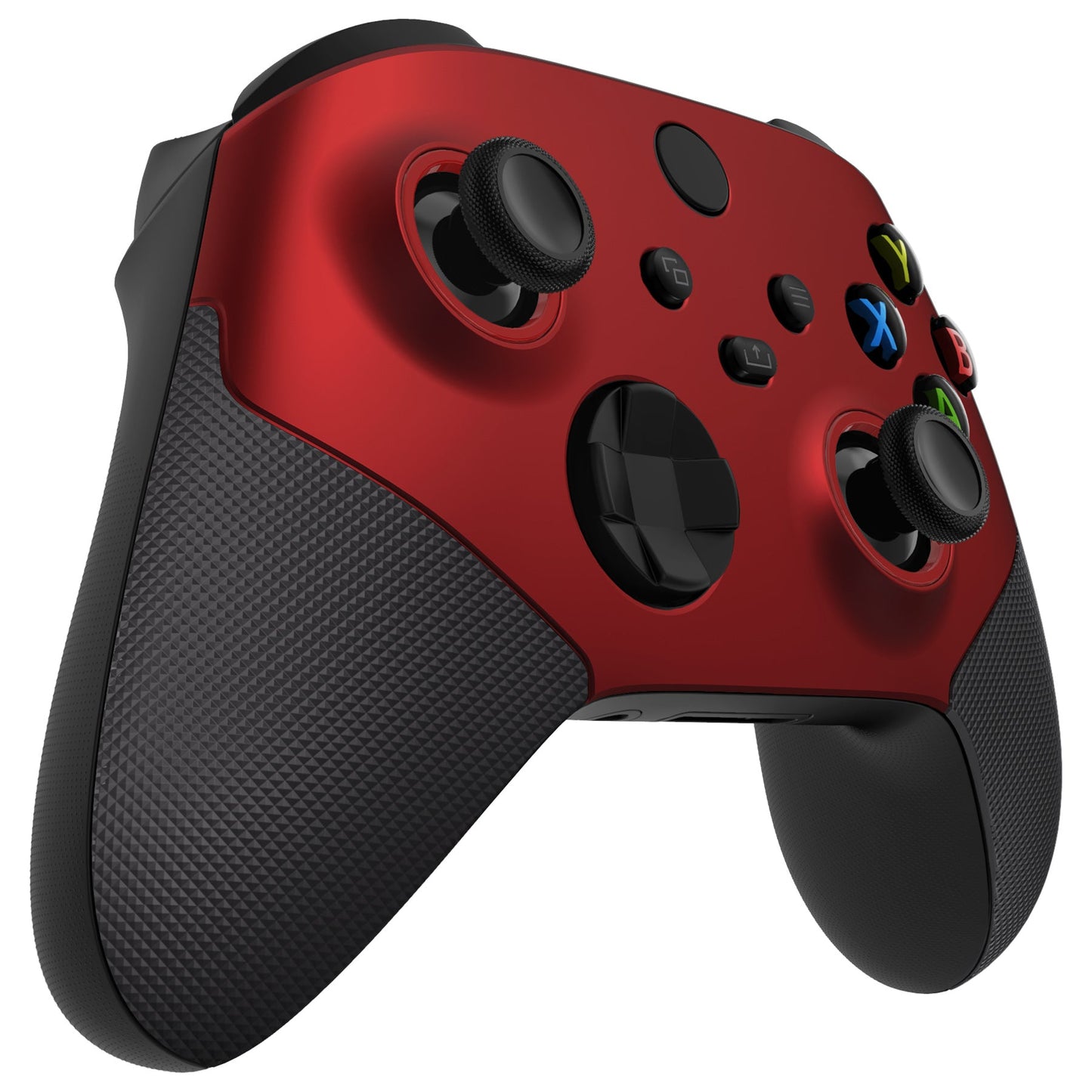 eXtremeRate ASR Version Performance Rubberized Grip Front Housing Shell with Accent Rings for Xbox Series X & S Controller - Rubberized Scarlet Red & Black eXtremeRate