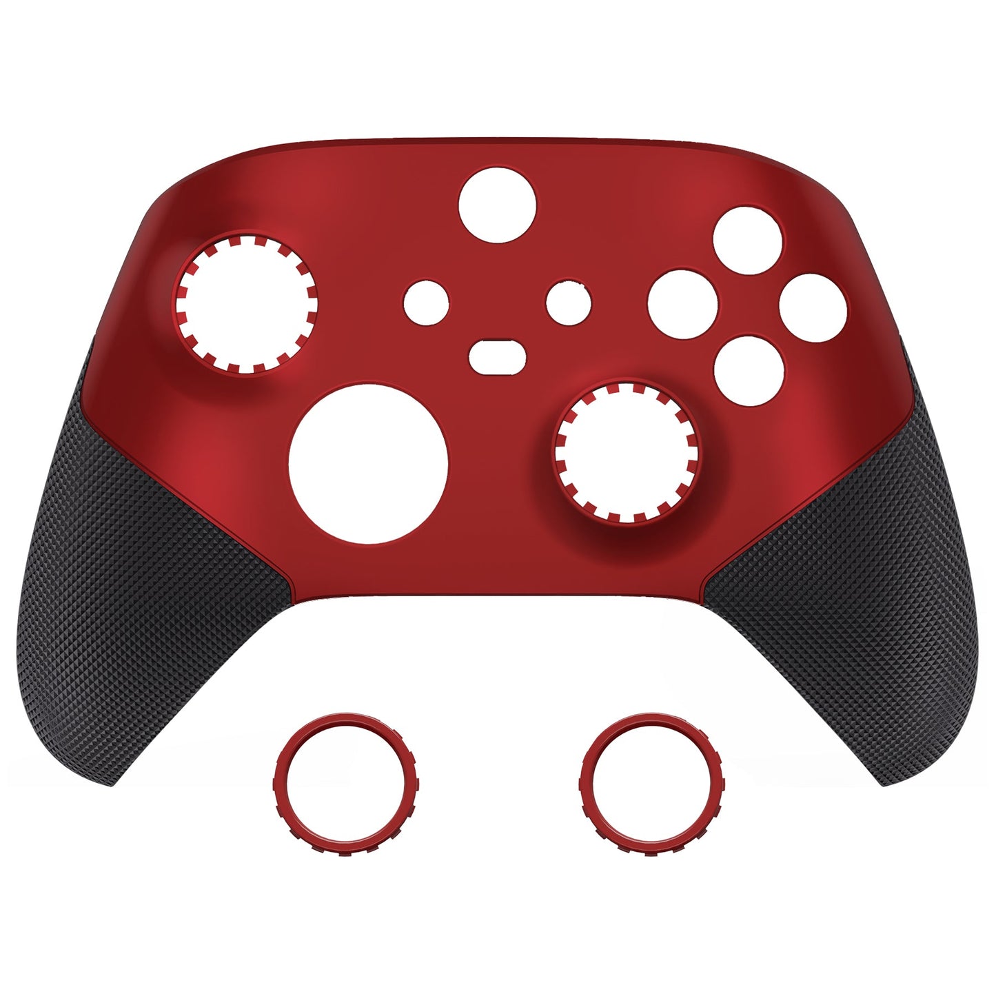 eXtremeRate ASR Version Performance Rubberized Grip Front Housing Shell with Accent Rings for Xbox Series X & S Controller - Rubberized Scarlet Red & Black eXtremeRate