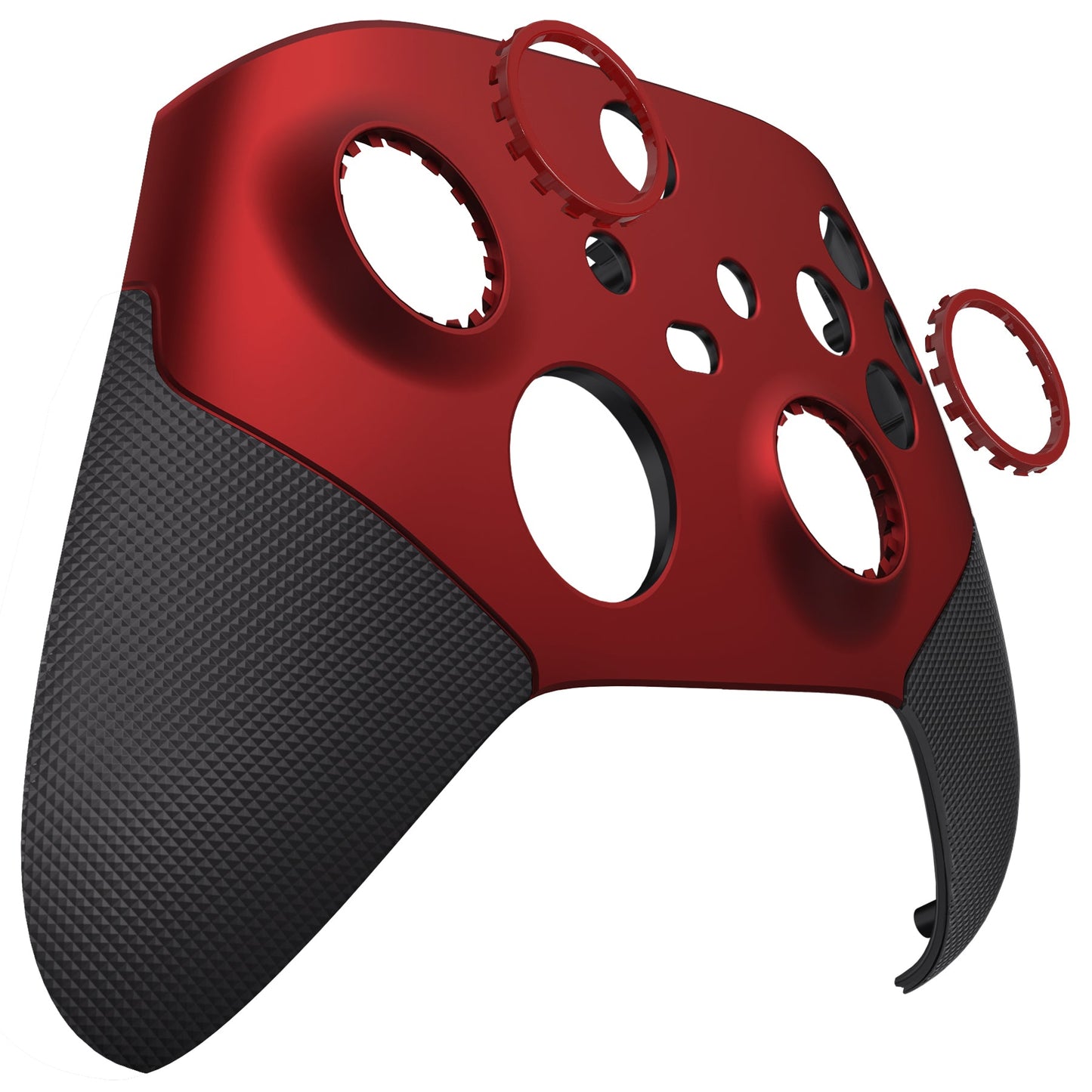 eXtremeRate ASR Version Performance Rubberized Grip Front Housing Shell with Accent Rings for Xbox Series X & S Controller - Rubberized Scarlet Red & Black eXtremeRate