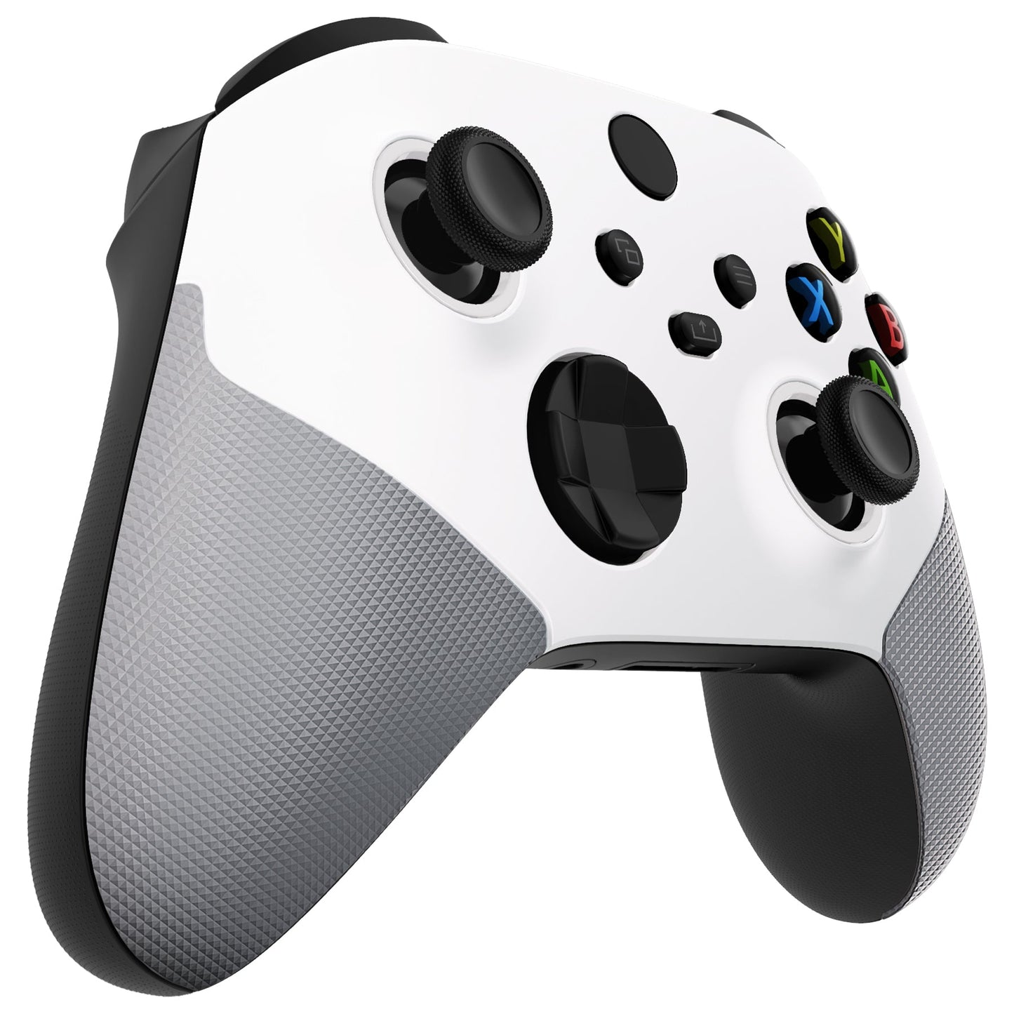 eXtremeRate ASR Version Performance Rubberized Grip Front Housing Shell with Accent Rings for Xbox Series X & S Controller - Rubberized White & Gray eXtremeRate