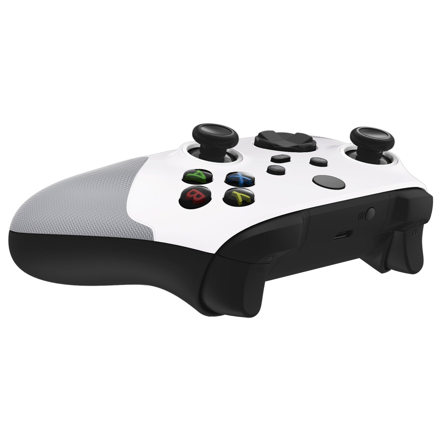 eXtremeRate ASR Version Performance Rubberized Grip Front Housing Shell with Accent Rings for Xbox Series X & S Controller - Rubberized White & Gray eXtremeRate