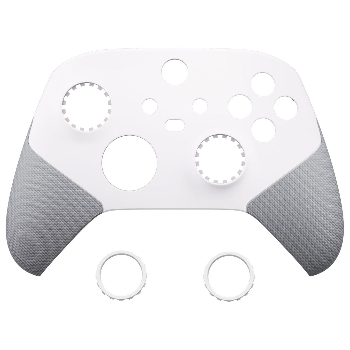 eXtremeRate ASR Version Performance Rubberized Grip Front Housing Shell with Accent Rings for Xbox Series X & S Controller - Rubberized White & Gray eXtremeRate