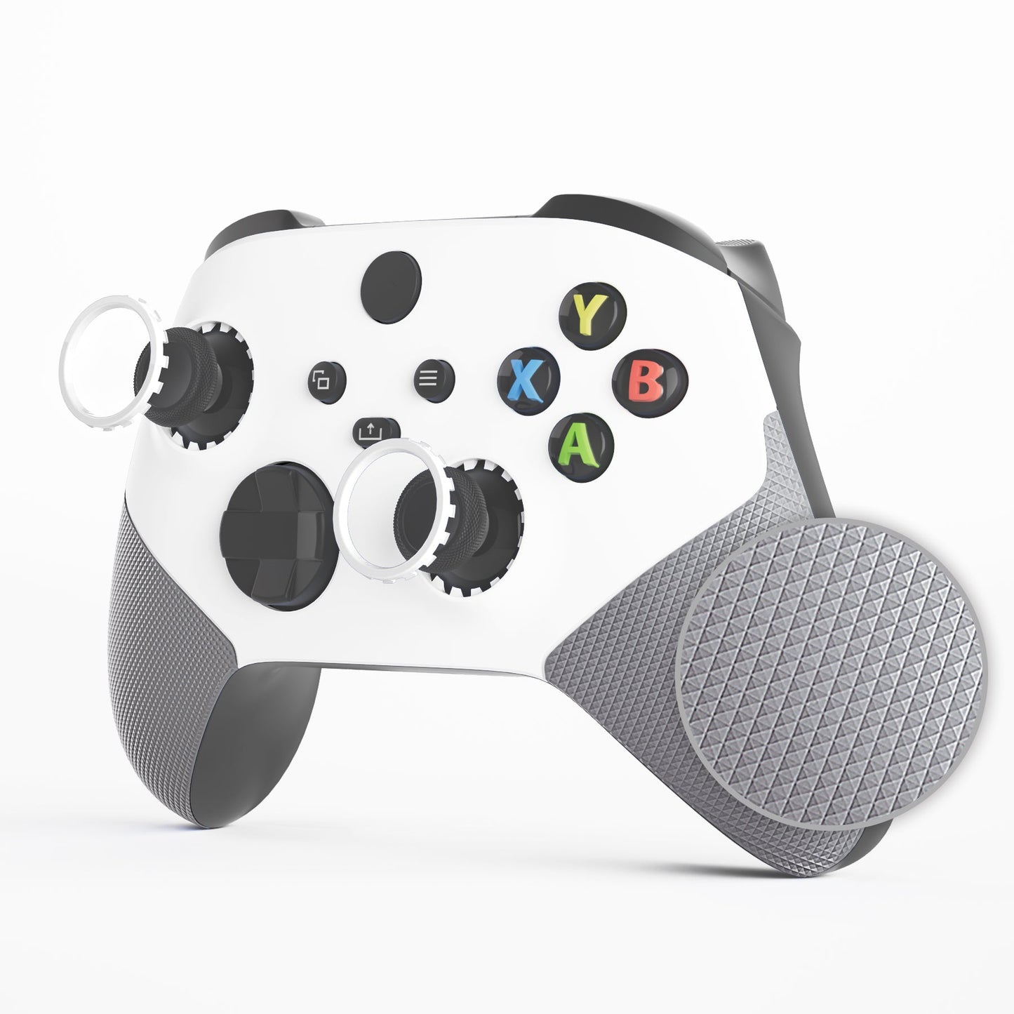 eXtremeRate ASR Version Performance Rubberized Grip Front Housing Shell with Accent Rings for Xbox Series X & S Controller - White & Gray eXtremeRate