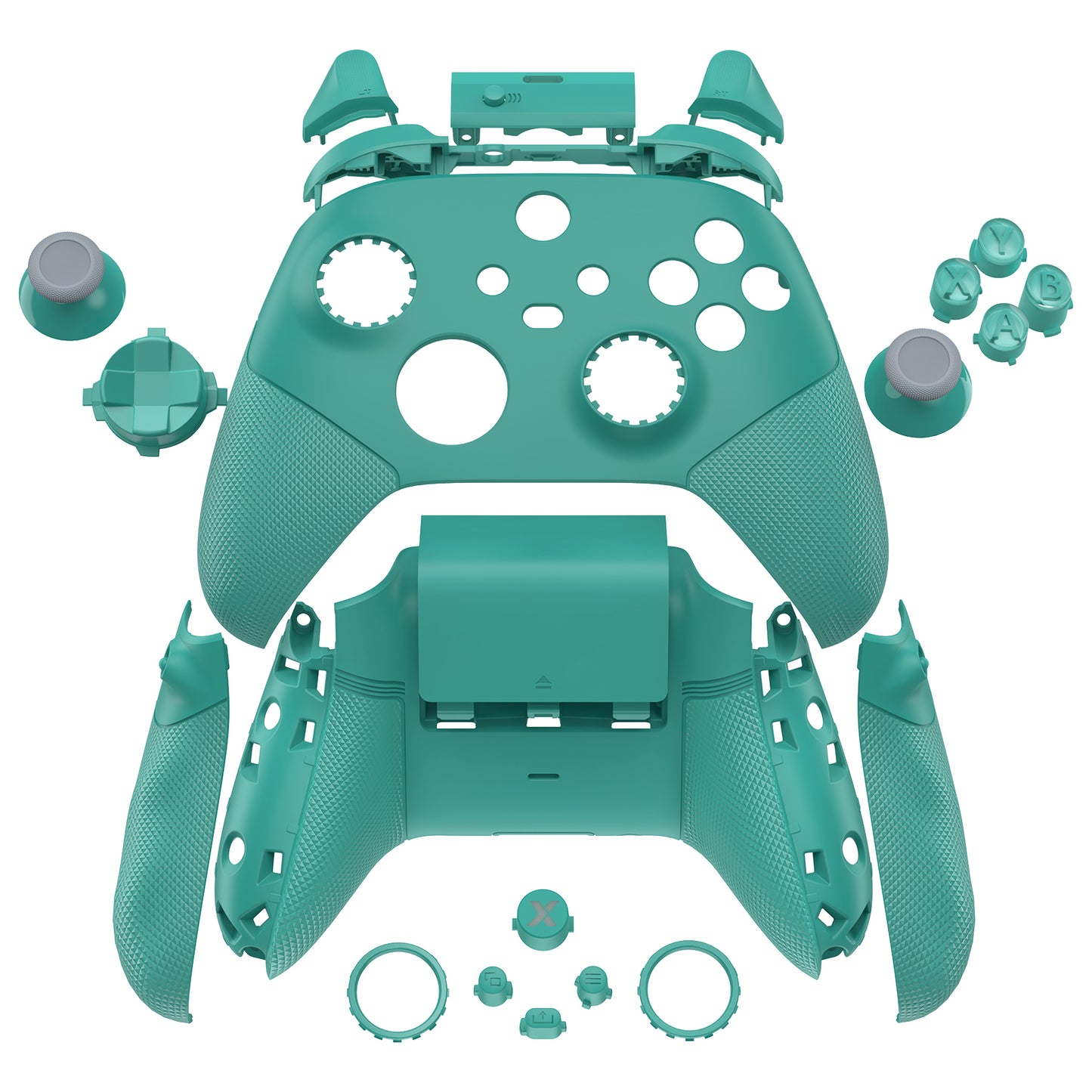 eXtremeRate Xbox Series X&Sコントローラー対応用ASRバージョン 高性能再設計 フルセットシェルボタン FLEXOR サイドレールグリップ トリガーストップキット【ティールグリーン】