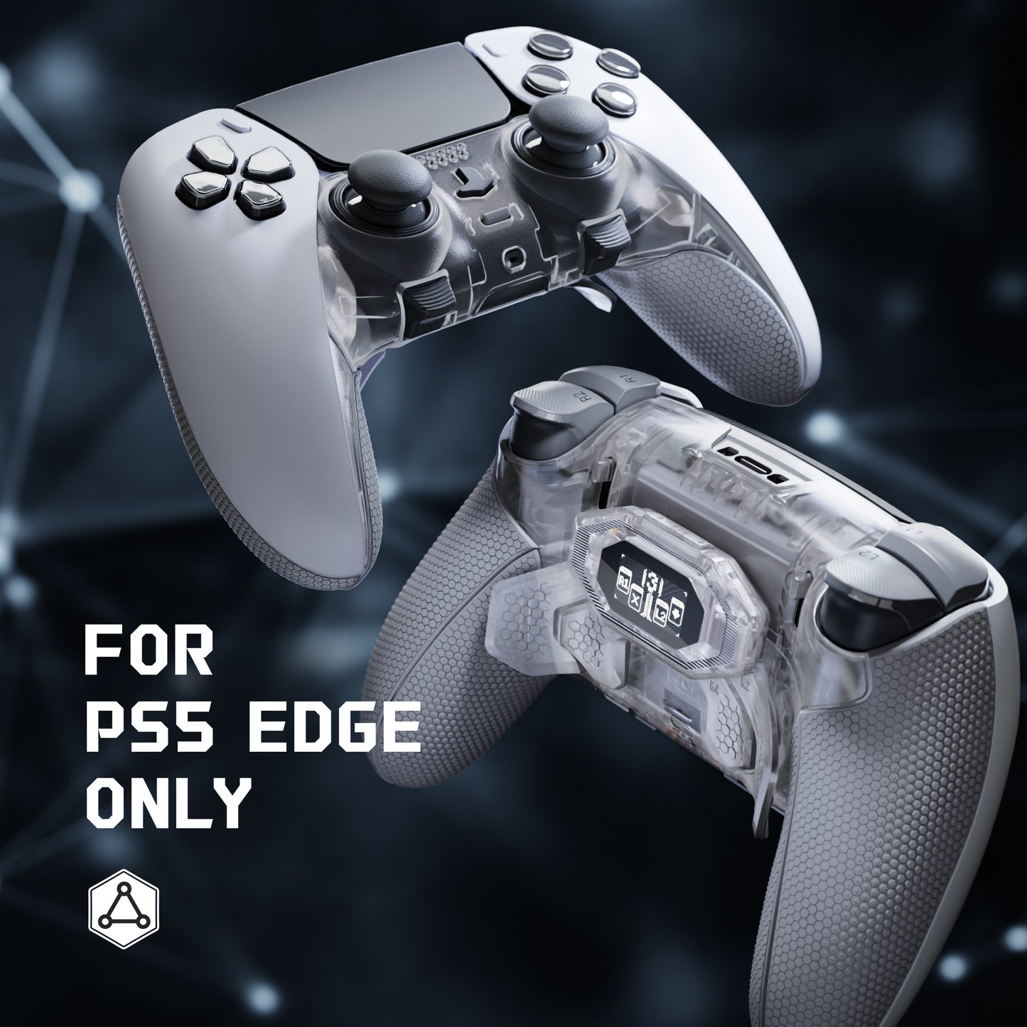 eXtremeRate PS5 edgeコントローラーに対応用BEYOND バックパドルキット、OLEDディスプレイ&エルゴノミックグリップ【クリア&グレー】