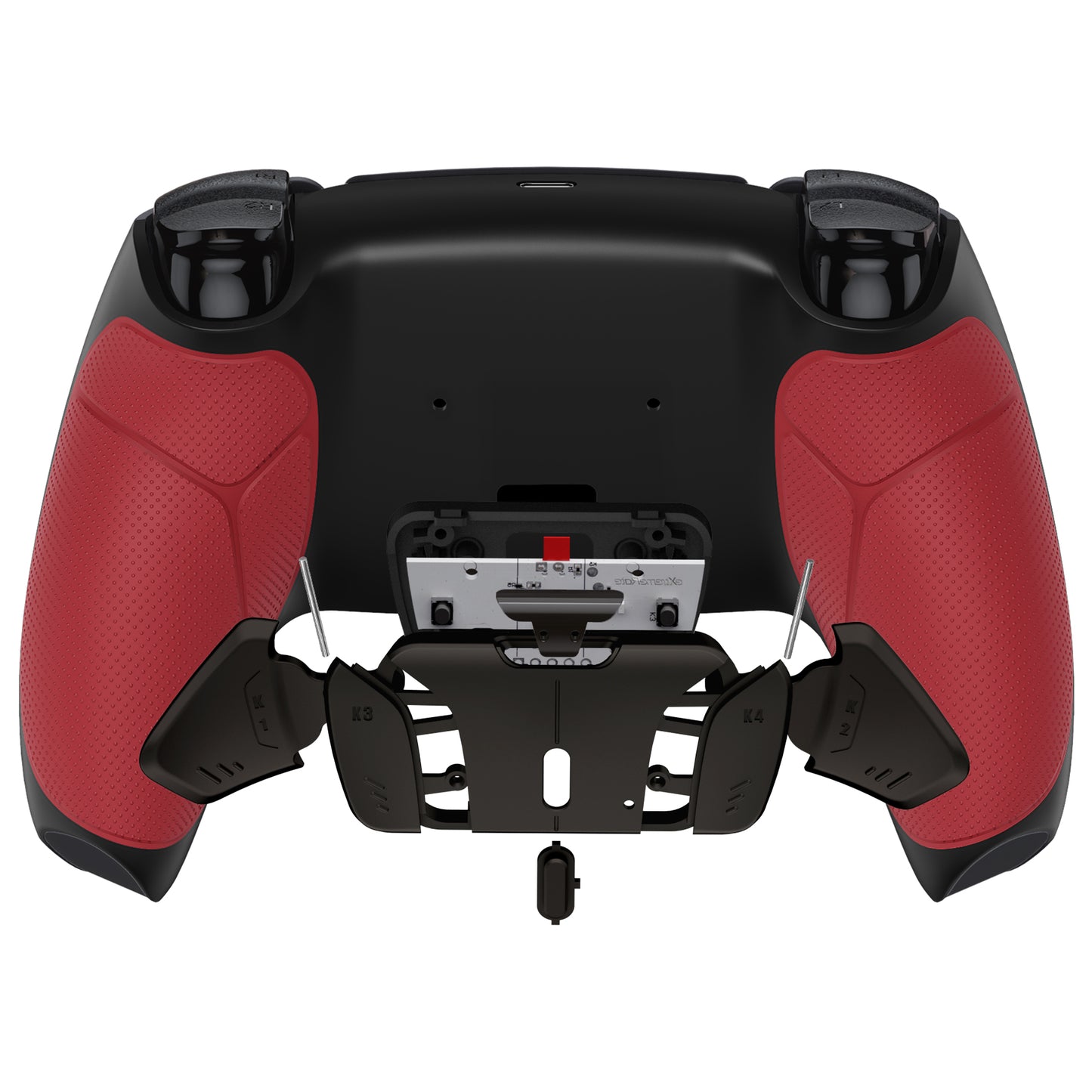 eXtremeRate PS5コントローラーBDM-030/040/050対応用ブラックリアルメタルボタン(RMB)バージョンRISE4 V3リマップキット【ラバー付きレッド】