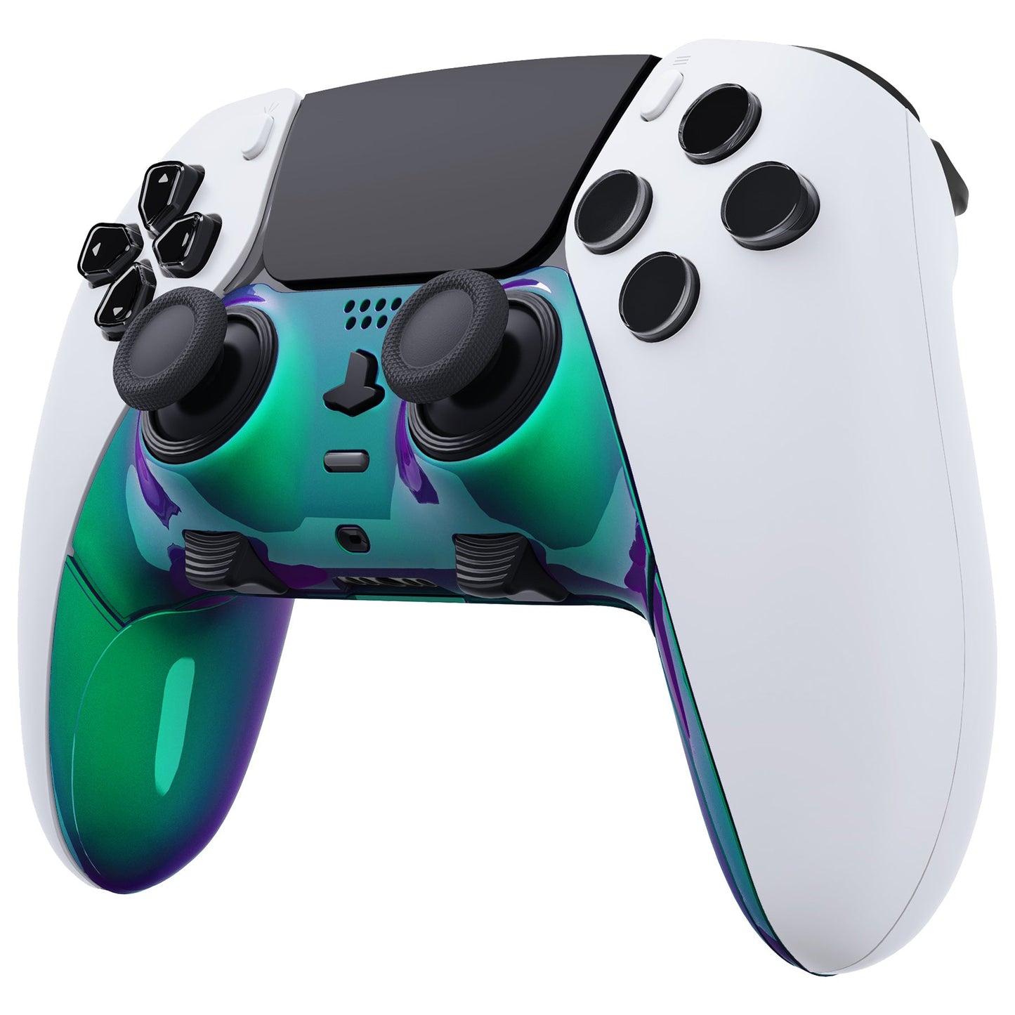 eXtremeRate PS5 edgeコントローラー対応交換対応用トップ&ボトム装飾トリムシェル【カメレオングリーンパープル】