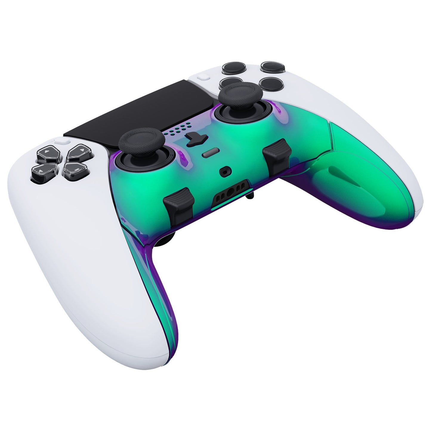 eXtremeRate PS5 edgeコントローラー対応交換対応用トップ&ボトム装飾トリムシェル【カメレオングリーンパープル】