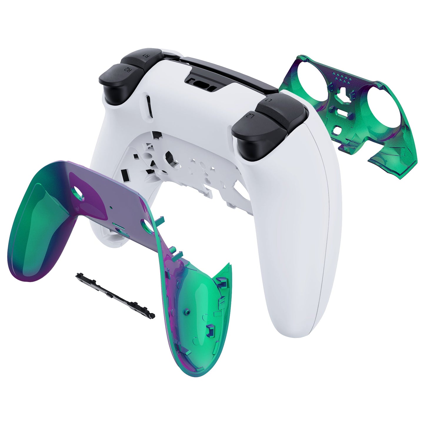 eXtremeRate PS5 edgeコントローラー対応交換対応用トップ&ボトム装飾トリムシェル【カメレオングリーンパープル】