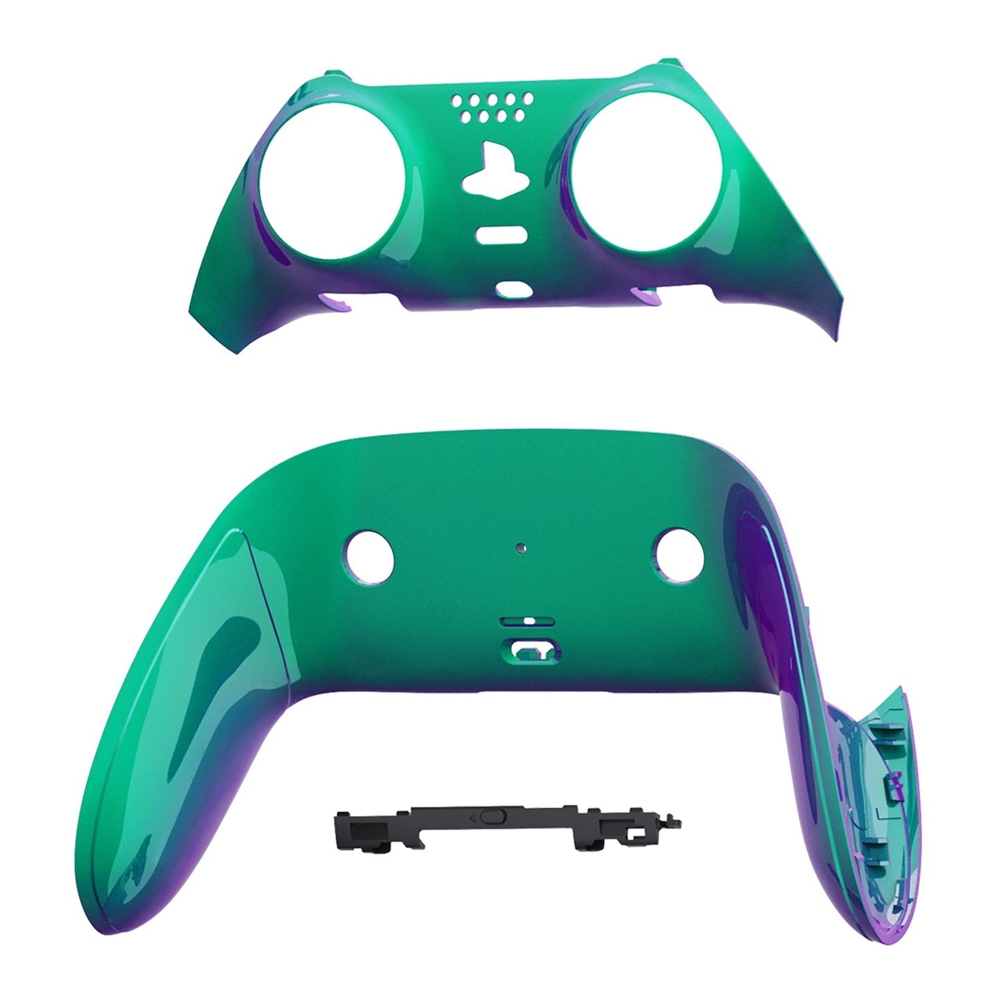 eXtremeRate PS5 edgeコントローラー対応交換対応用トップ&ボトム装飾トリムシェル【カメレオングリーンパープル】
