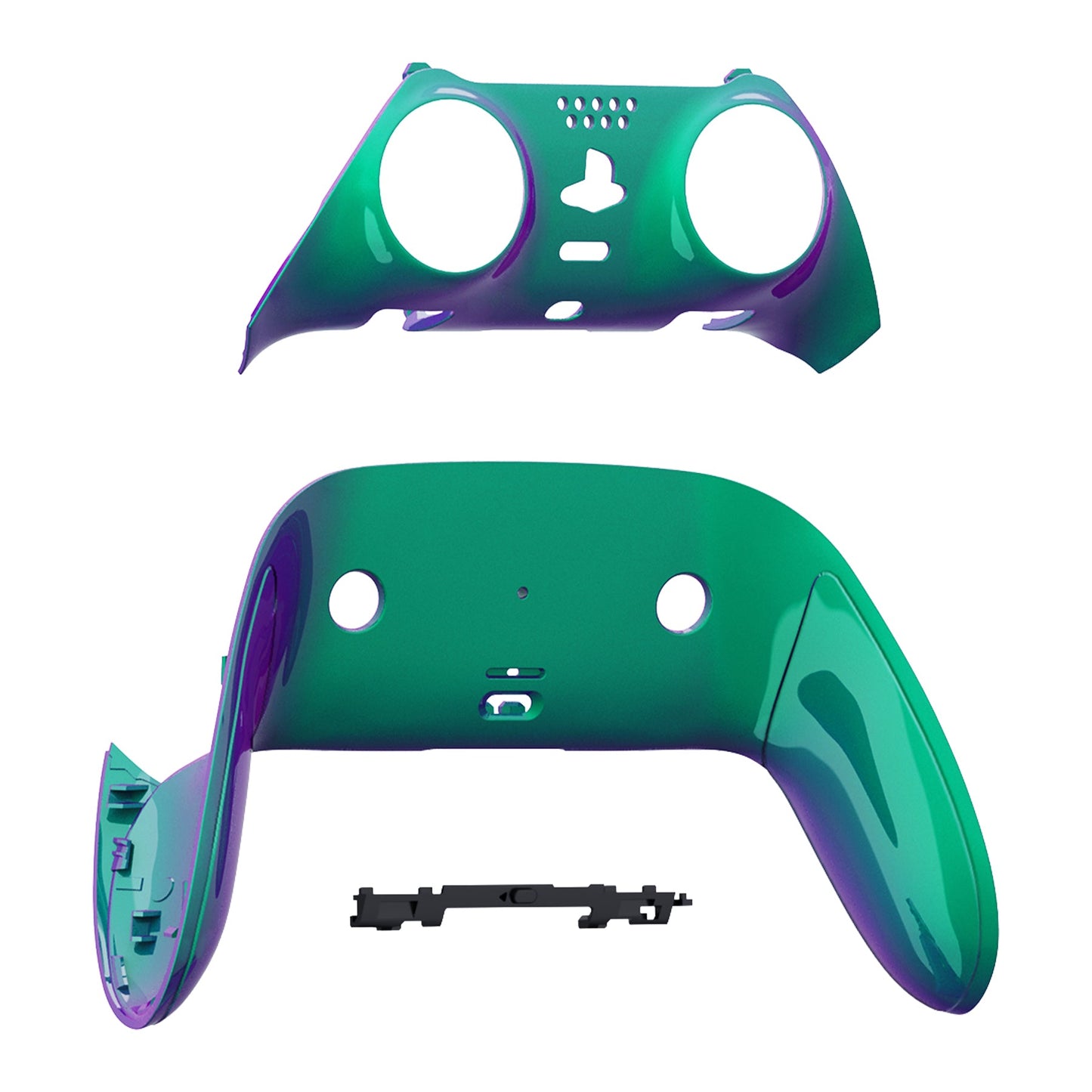 eXtremeRate PS5 edgeコントローラー対応交換対応用トップ&ボトム装飾トリムシェル【カメレオングリーンパープル】