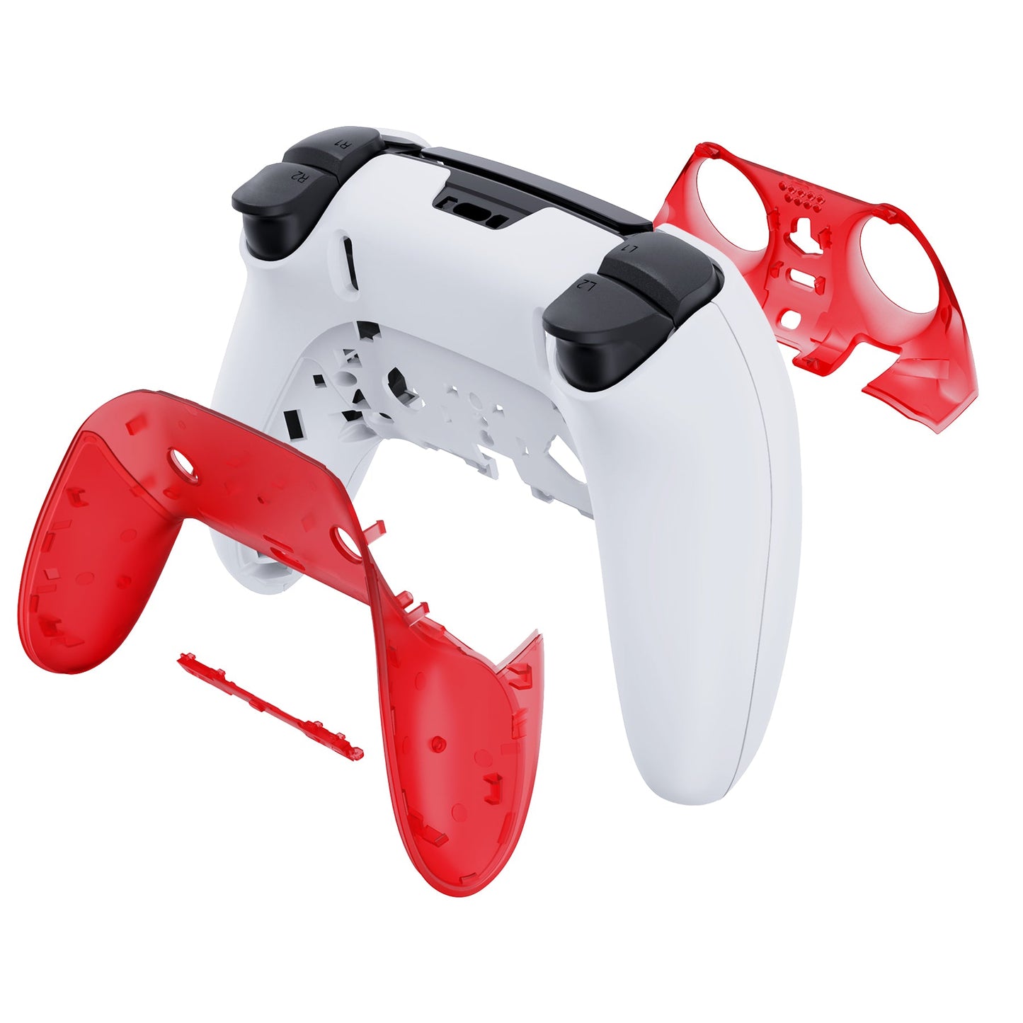 eXtremeRate PS5 edgeコントローラー対応交換対応用トップ&ボトム装飾トリムシェル【クリアレッド】