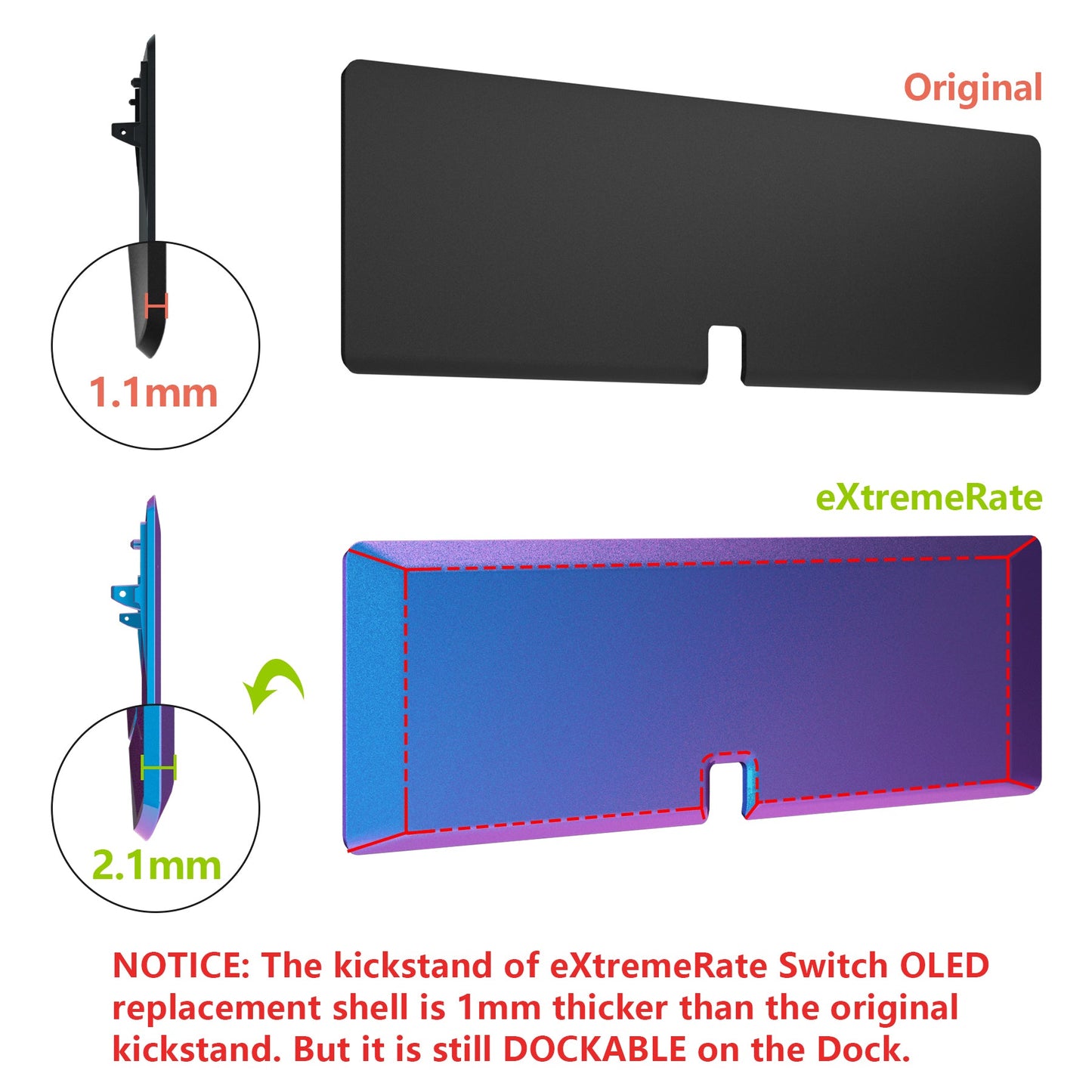 eXtremeRate 任天堂スイッチ有機EL用カスタム交換フルセットシェル&ボタン【カメレオンパープルブルー】