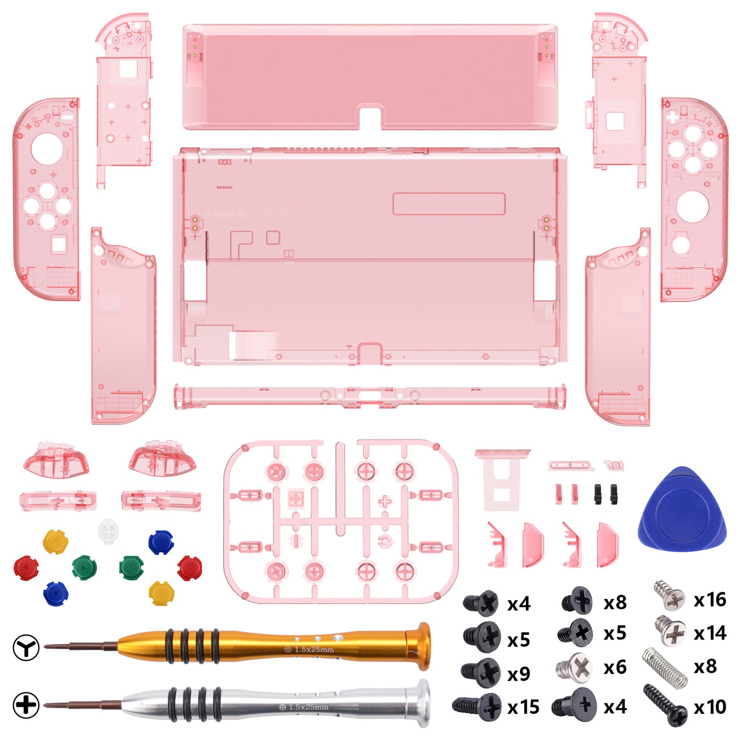 eXtremeRate 任天堂スイッチ有機EL用カスタム交換フルセットシェル&ボタン【クリスタルクリアチェリーピンク】