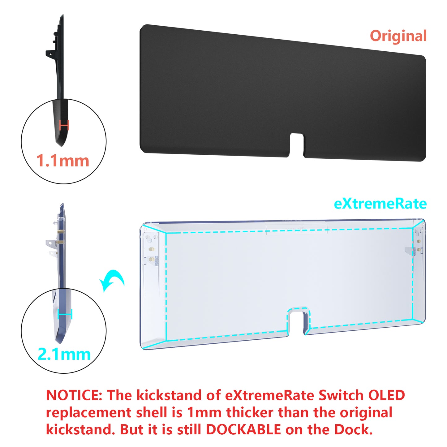 eXtremeRate 任天堂スイッチ有機EL用カスタム交換フルセットシェル&ボタン【クリスタルクリアグレイシャーブルー】