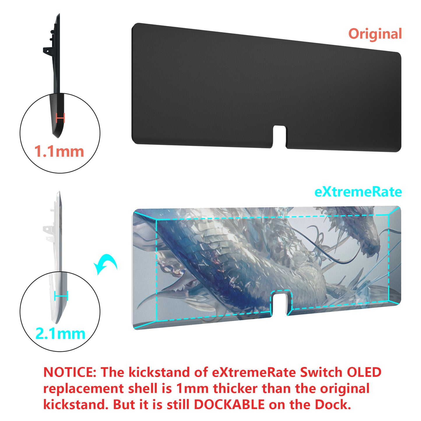 eXtremeRate 任天堂スイッチ有機EL用カスタム交換フルセットシェル&ボタン【白銀龍】