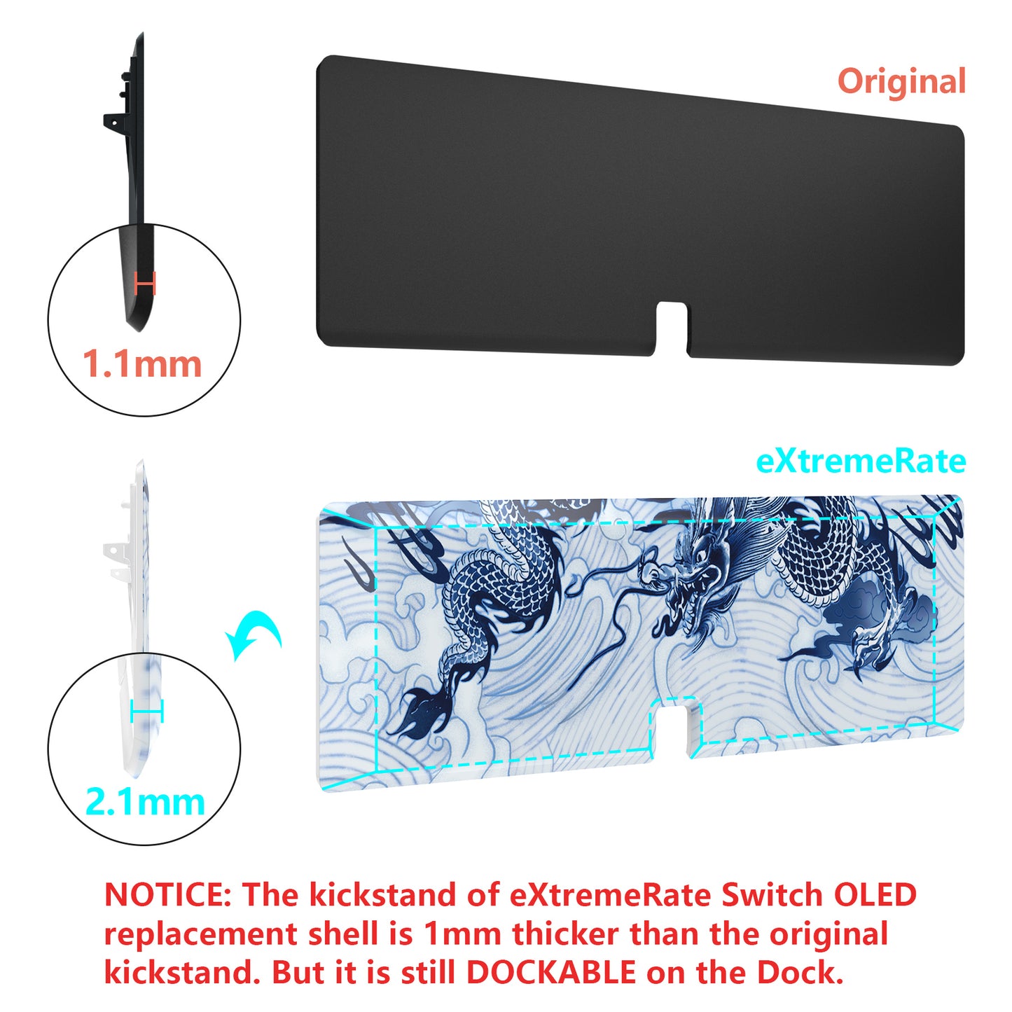 eXtremeRate 任天堂スイッチ有機EL用カスタム交換フルセットシェル&ボタン【磁器の龍】