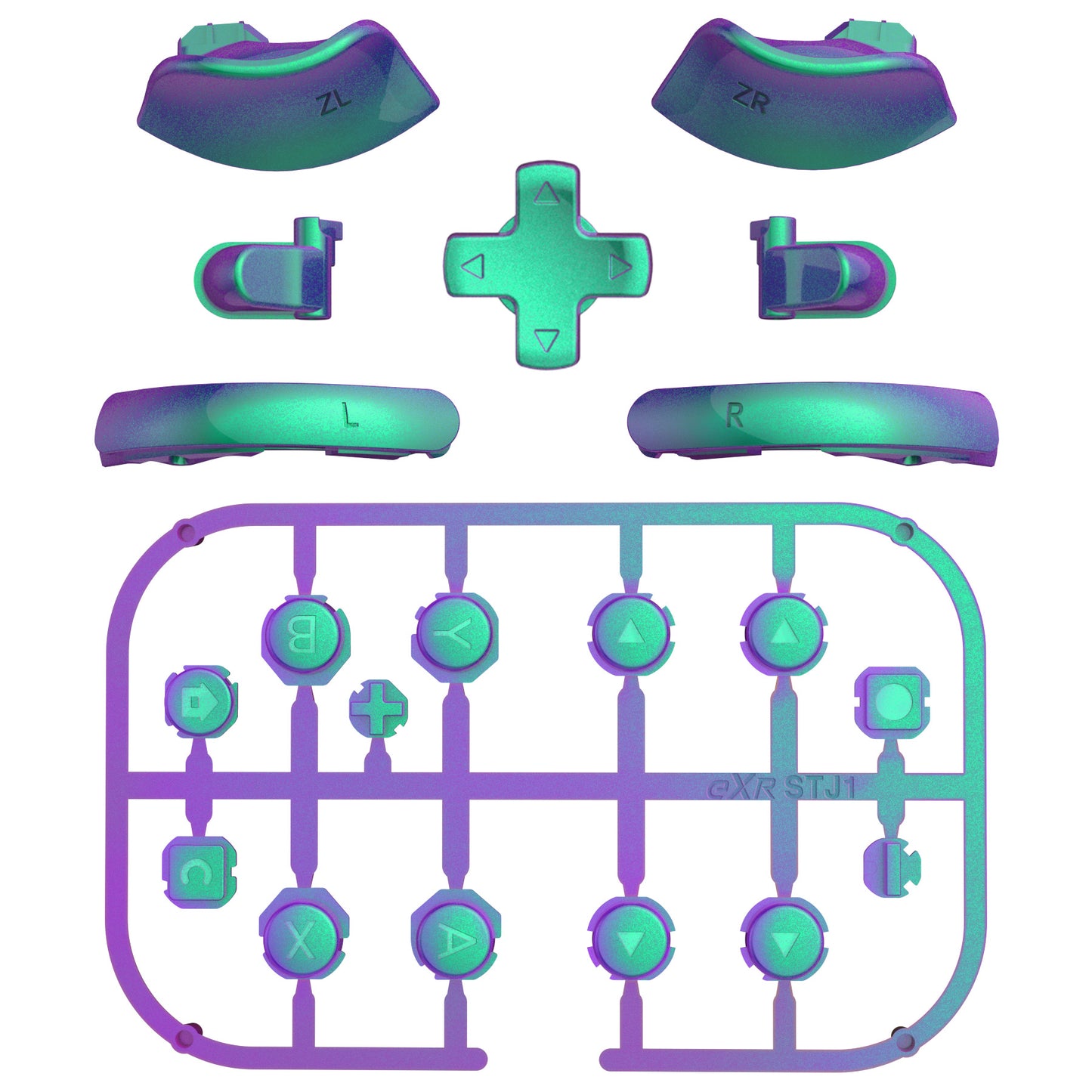 eXtremeRate Nintendo Switch 2ジョイコン対応交換フルセットボタン【カメレオングリーンパープル】