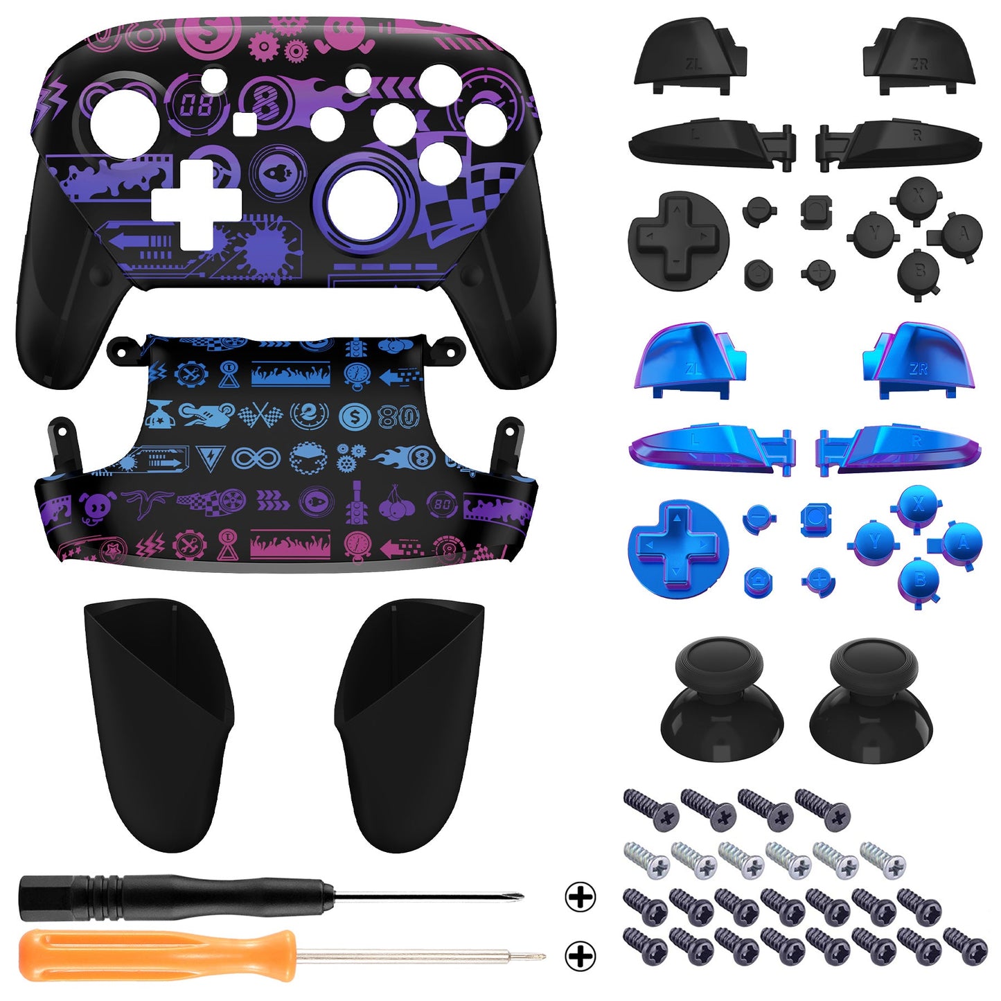 eXtremeRate Nintendo Switch Pro用交換フルセットシェル、フェイスプレート、バックプレート、ハンドル&ボタンキット【デラックスチャンピオンシップ】