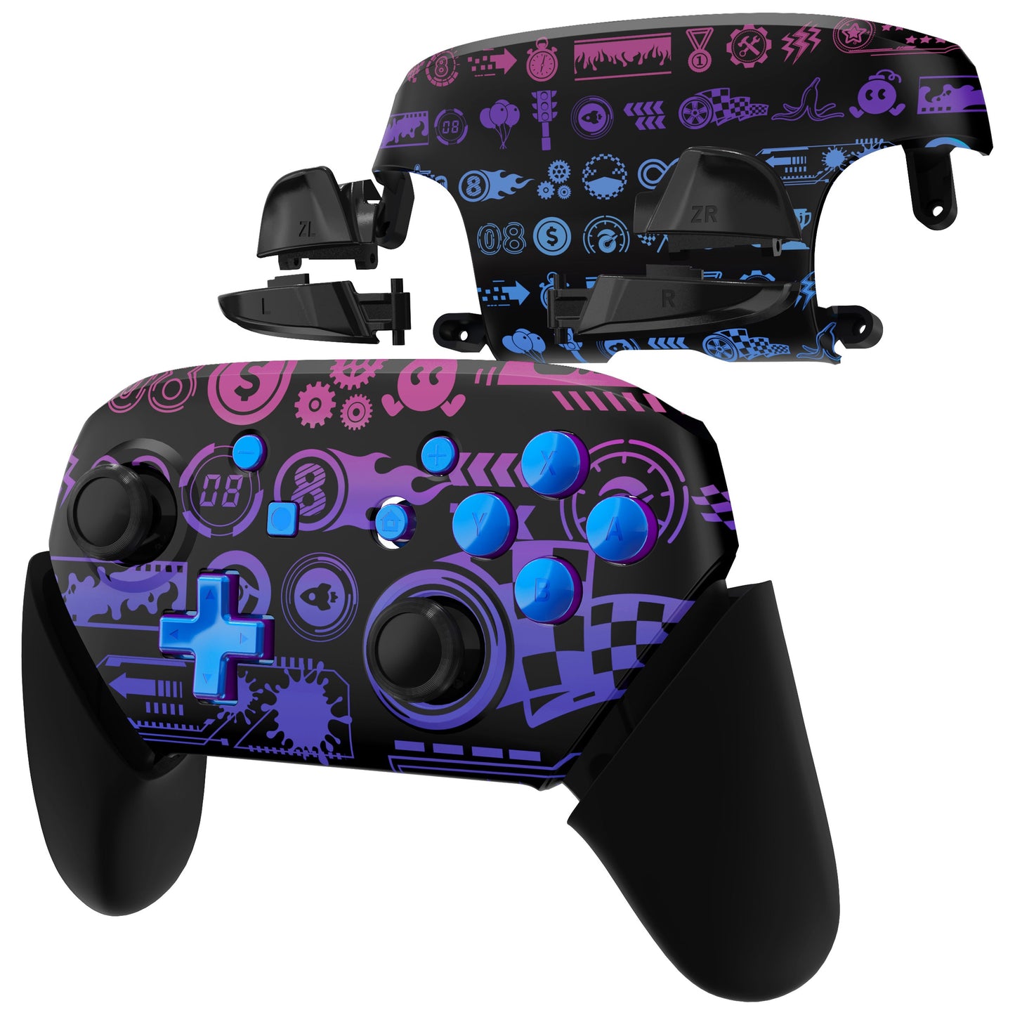 eXtremeRate Nintendo Switch Pro用交換フルセットシェル、フェイスプレート、バックプレート、ハンドル&ボタンキット【デラックスチャンピオンシップ】