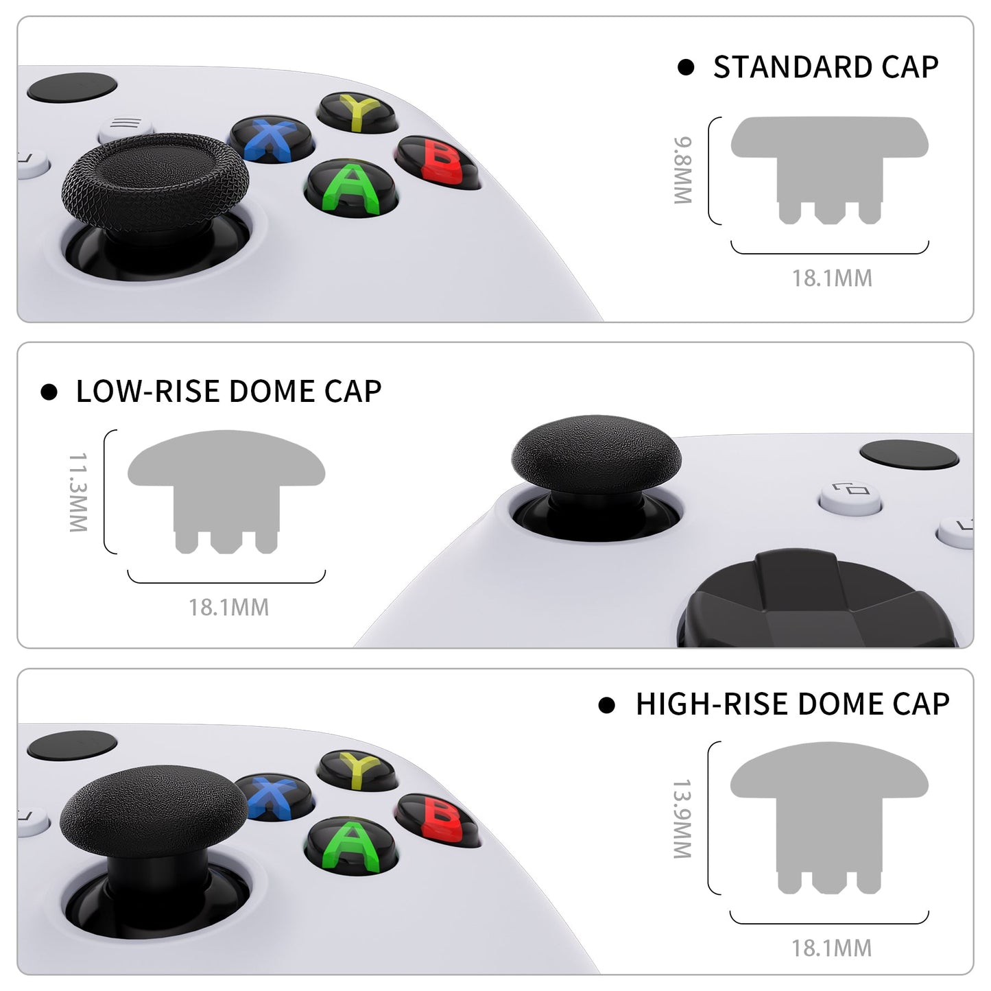 EDGE Sticks Replacement Interchangeable Thumbsticks for Xbox Series X/S & Xbox Core & Xbox One X/S & Xbox Elite V1 & NS Switch Pro Controller - Black eXtremeRate
