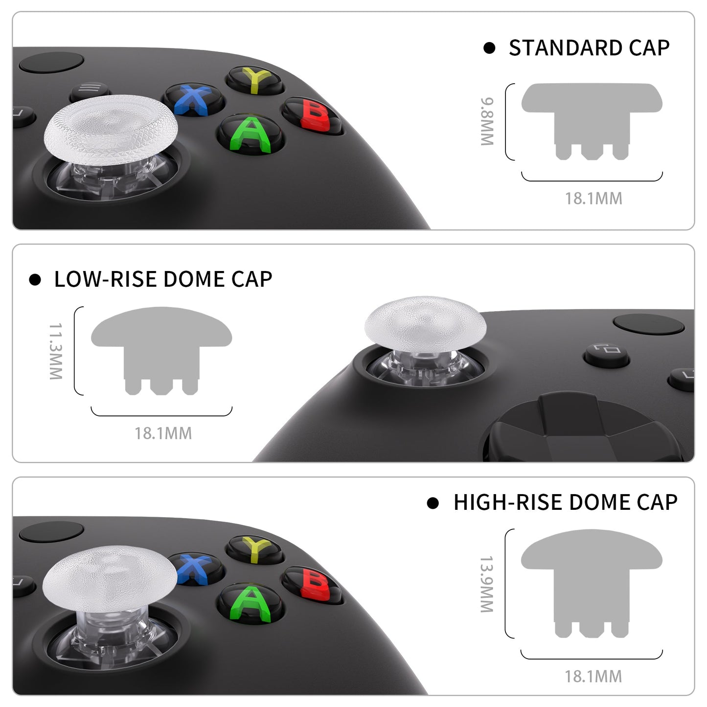 EDGE Sticks Replacement Interchangeable Thumbsticks for Xbox Series X/S & Xbox Core & Xbox One X/S & Xbox Elite V1 & NS Switch Pro Controller - Clear eXtremeRate