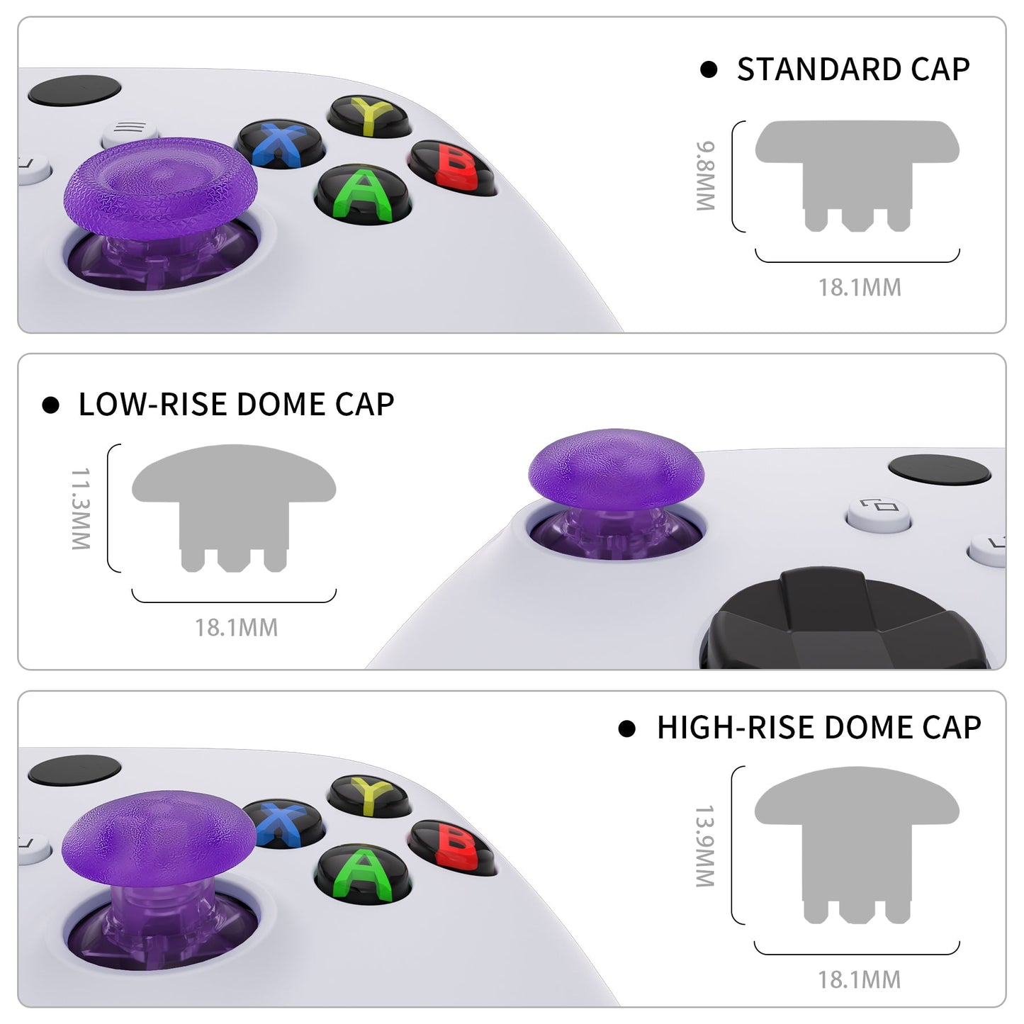 EDGE Sticks Replacement Interchangeable Thumbsticks for Xbox Series X/S & Xbox Core & Xbox One X/S & Xbox Elite V1 & NS Switch Pro Controller - Clear Atomic Purple eXtremeRate
