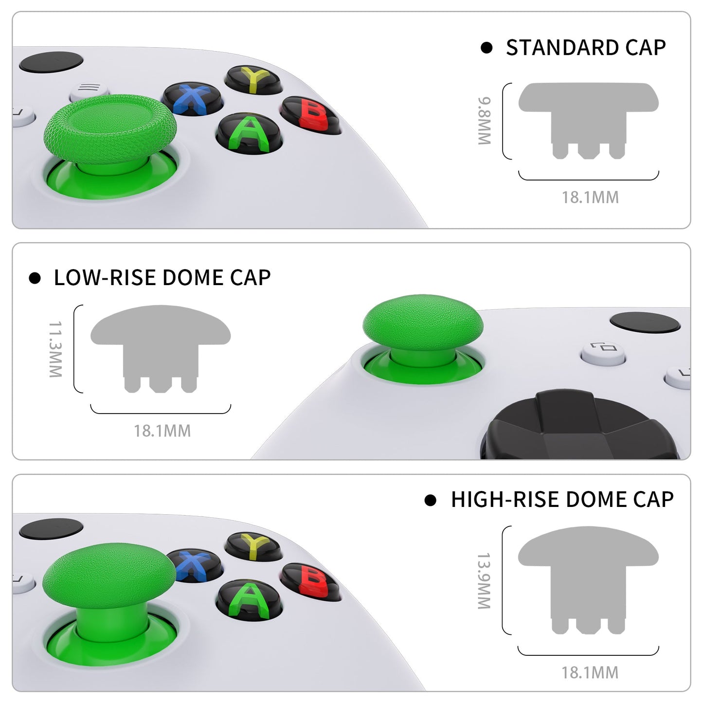 EDGE Sticks Replacement Interchangeable Thumbsticks for Xbox Series X/S & Xbox Core & Xbox One X/S & Xbox Elite V1 & NS Switch Pro Controller - Green eXtremeRate