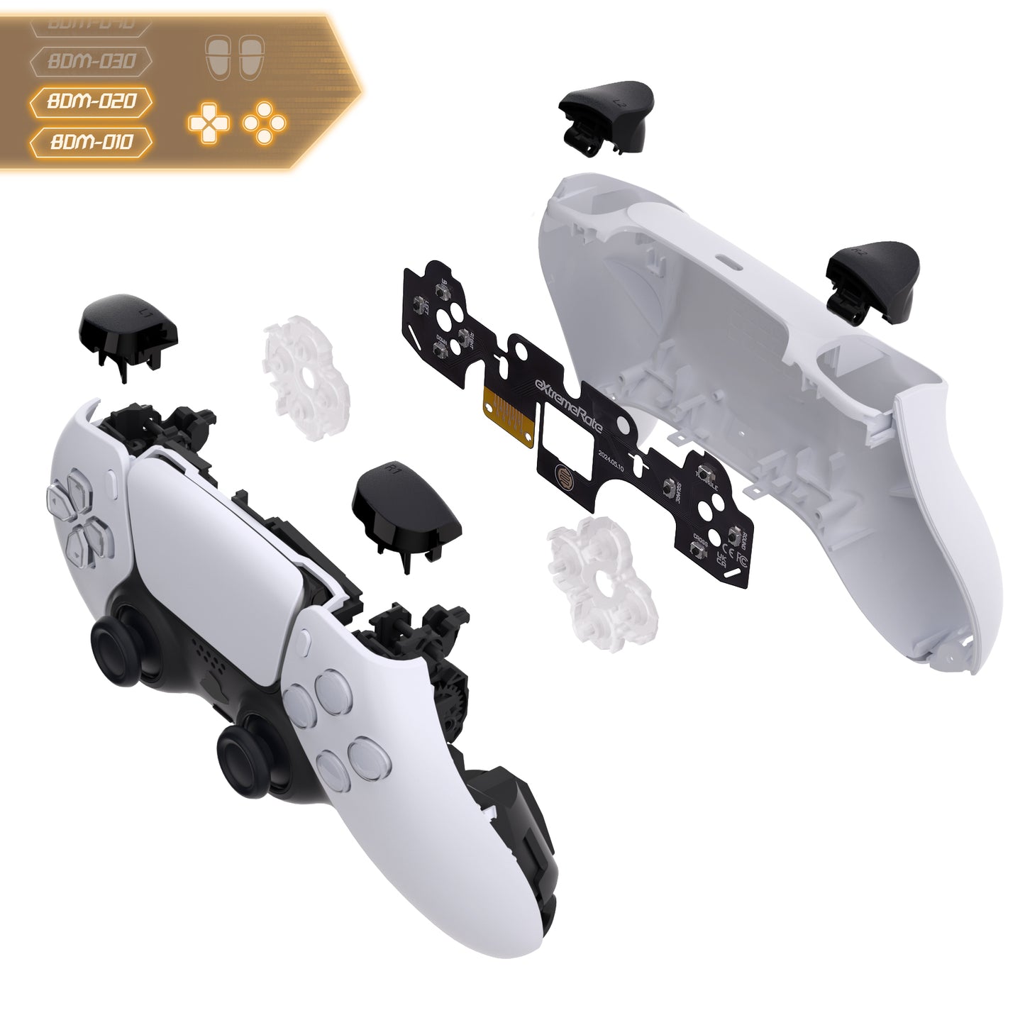 eXtremeRate PS5コントローラーBDM-010 & BDM-020対応用フェイスクリックキットキット、PS5コントローラーに対応用カスタム硬質シリコンタクタイルスイッチDパッドアクションボタン