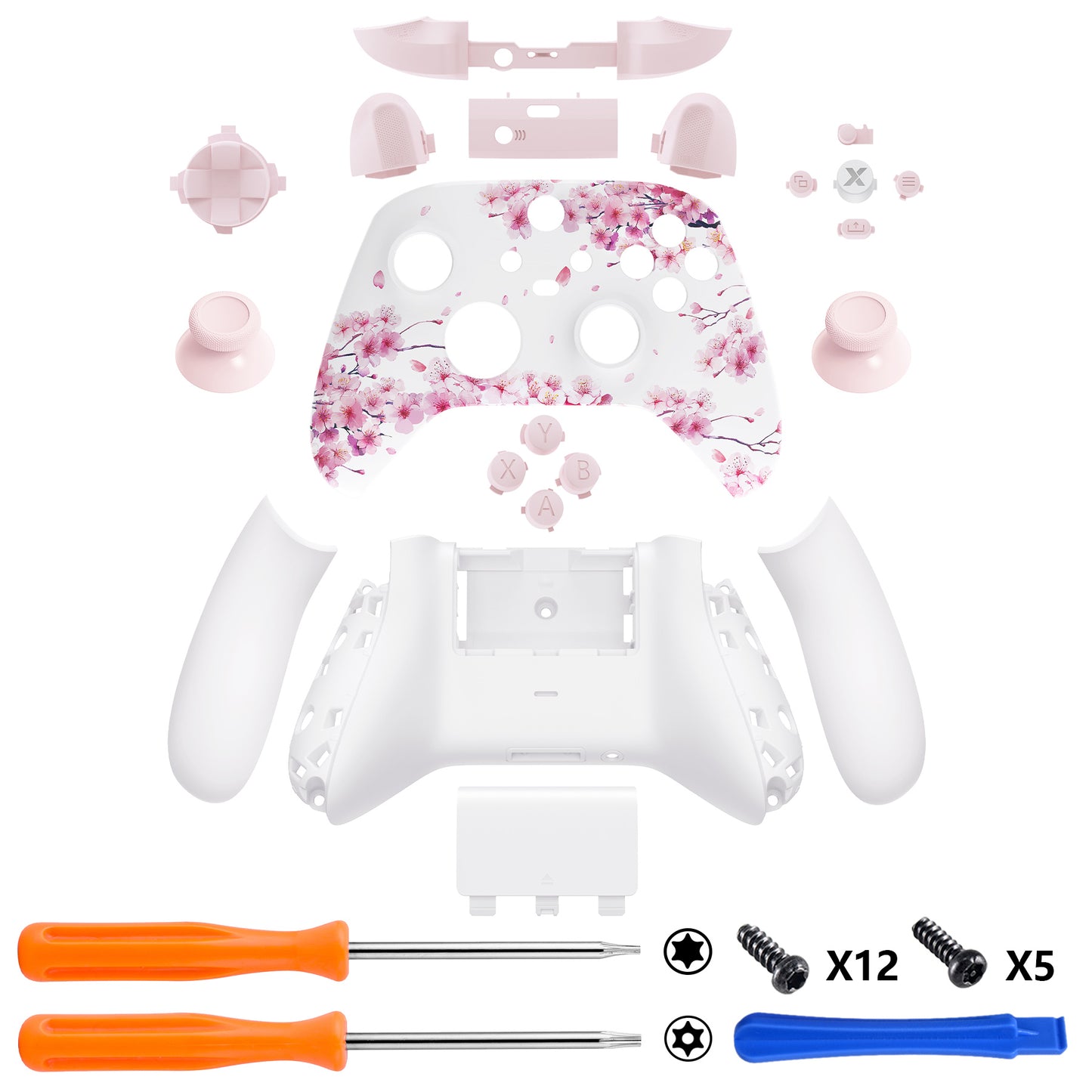 eXtremeRate Xbox Series X&Sコントローラー用フルセットハウジングシェルケース&ボタン【桜のささやき】